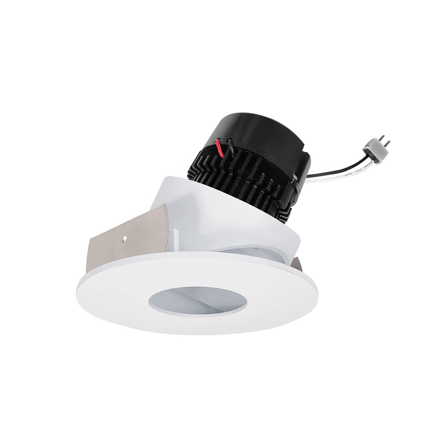 Nora NPRLV-4RPHA40XWW 4 inch Pearl Low Voltage LED Round Adjustable Pinhole Retrofit, 950lm / 11W, 4000K, White Pinhole / White Flange
