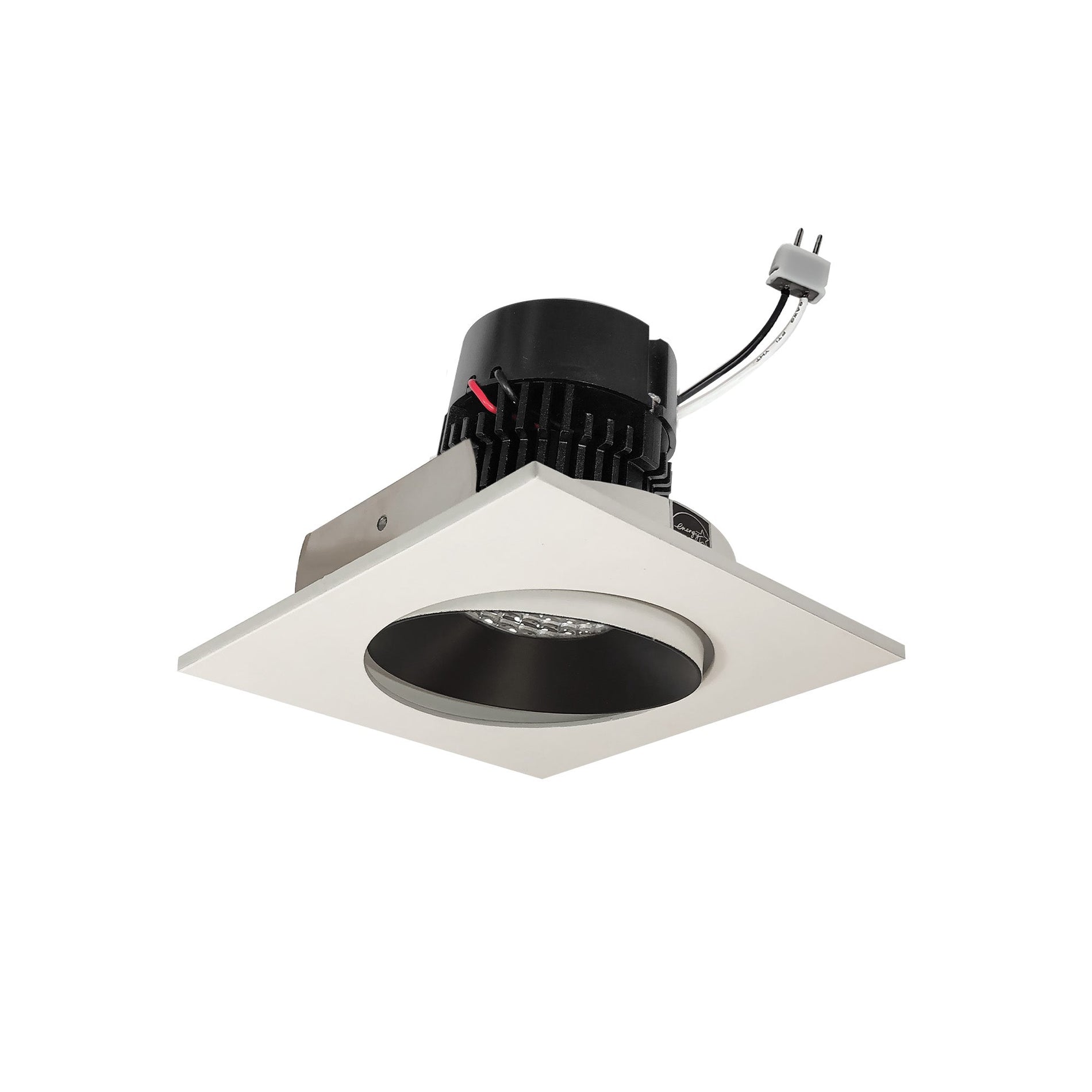 Nora NPRLV-4SC35XBW 4 inch Pearl Low Voltage LED Square Adjustable Cone Retrofit, 1200lm / 11W, 3500K, Black Reflector / White Flange