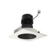 Nora NPRLV-4SNDCCDXBW 4 inch Pearl Low Voltage LED Square Retrofit Reflector with Round Aperture, 700lm / 11W, Comfort Dim, Black Reflector / White Flange
