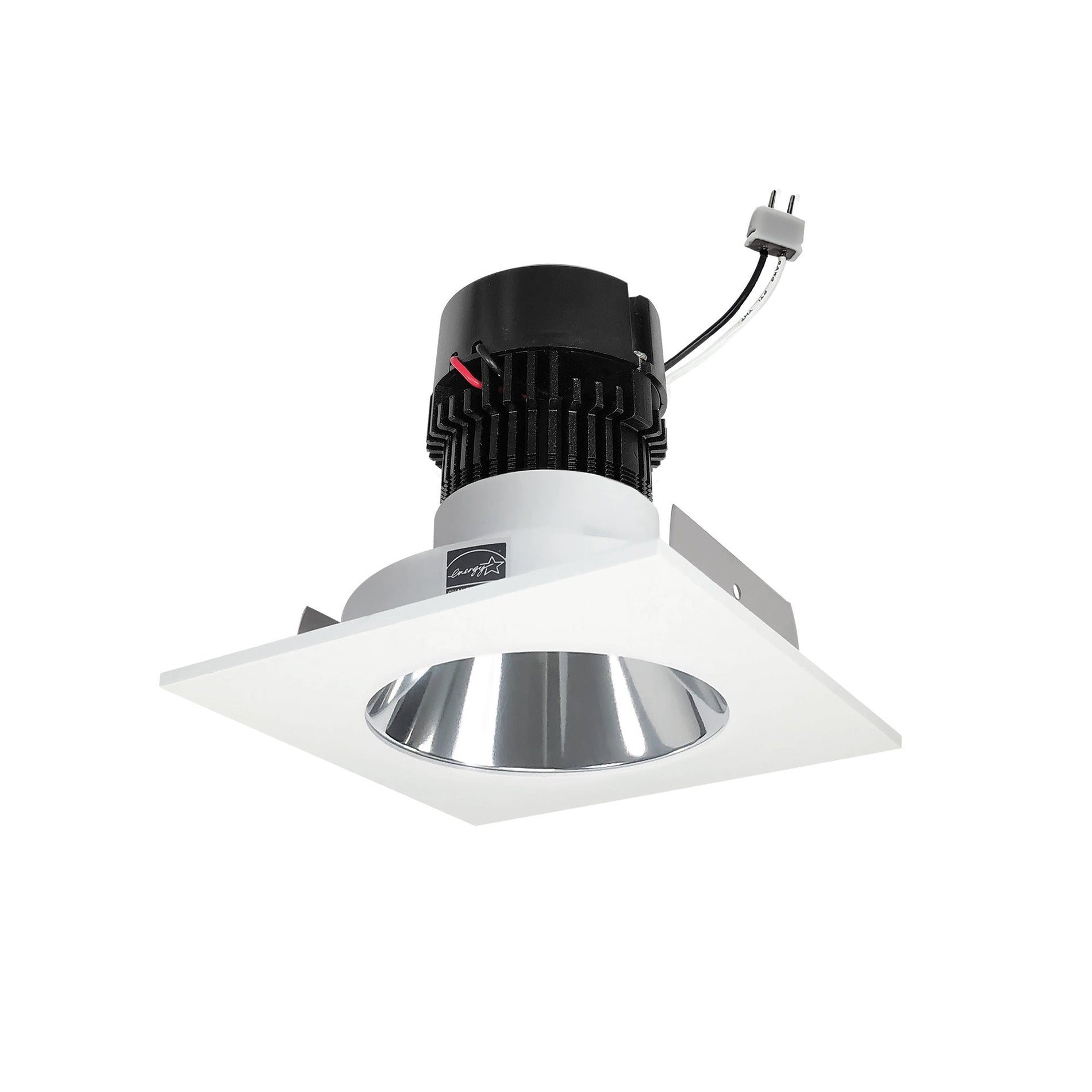 Nora NPRLV-4SNDCCDXCMPW 4 inch Pearl Low Voltage LED Square Retrofit Reflector with Round Aperture, 700lm / 11W, Comfort Dim, Specular Clear Reflector / Matte Powder White Flange