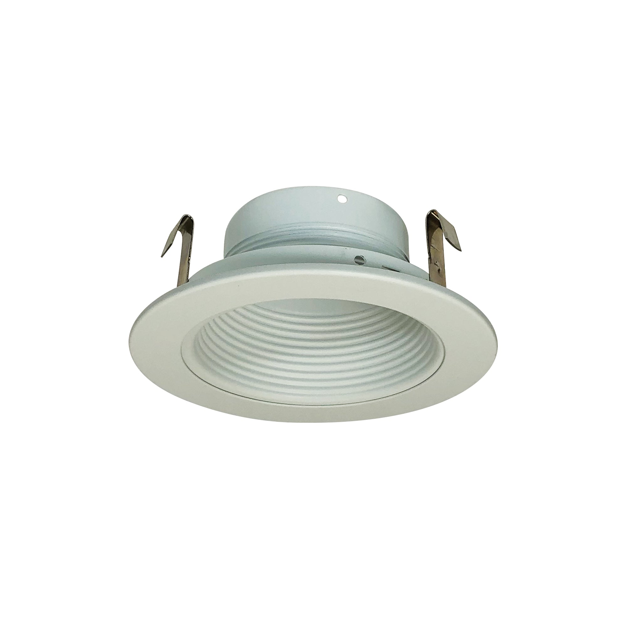 Nora Lighting NS-40 - Recessed - 4 Inch White Stepped Metal Baffle Trim w/ White Metal Ring