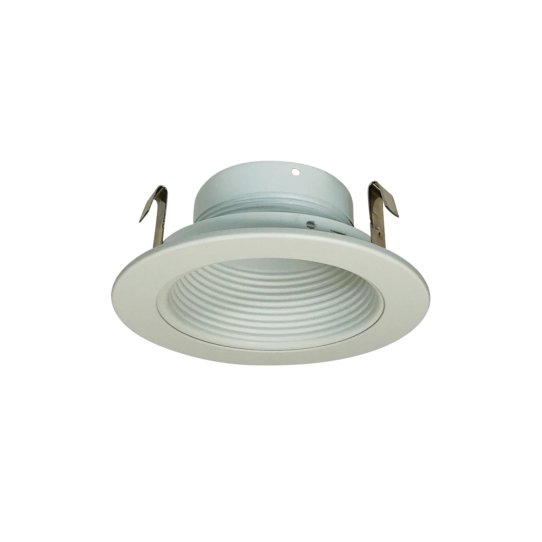 Nora NS-40 4 inch White Stepped Metal Baffle Trim w/ White Metal Ring