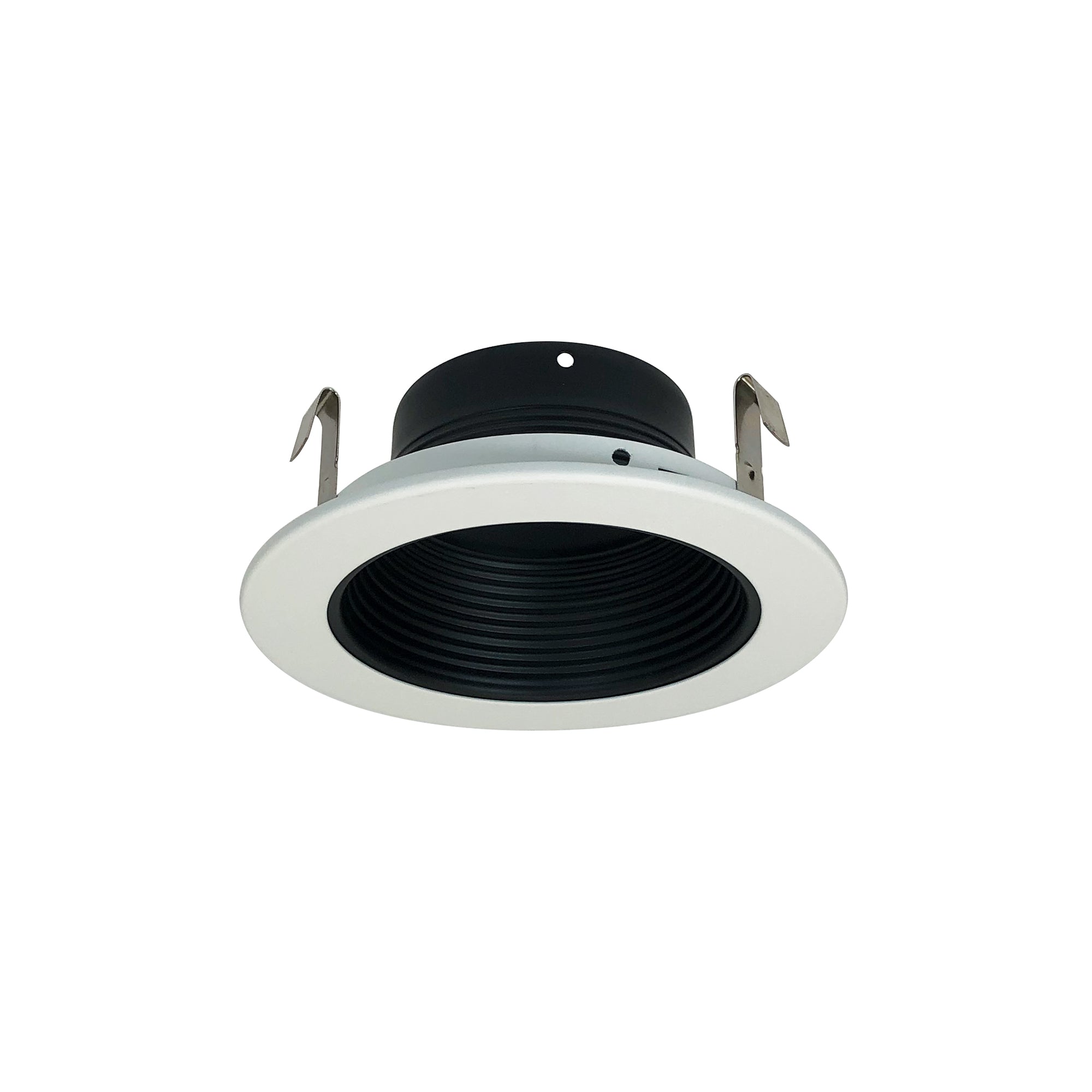 Nora Lighting NS-41 - Recessed - 4 Inch Black Stepped Metal Baffle Trim w/ White Metal Ring