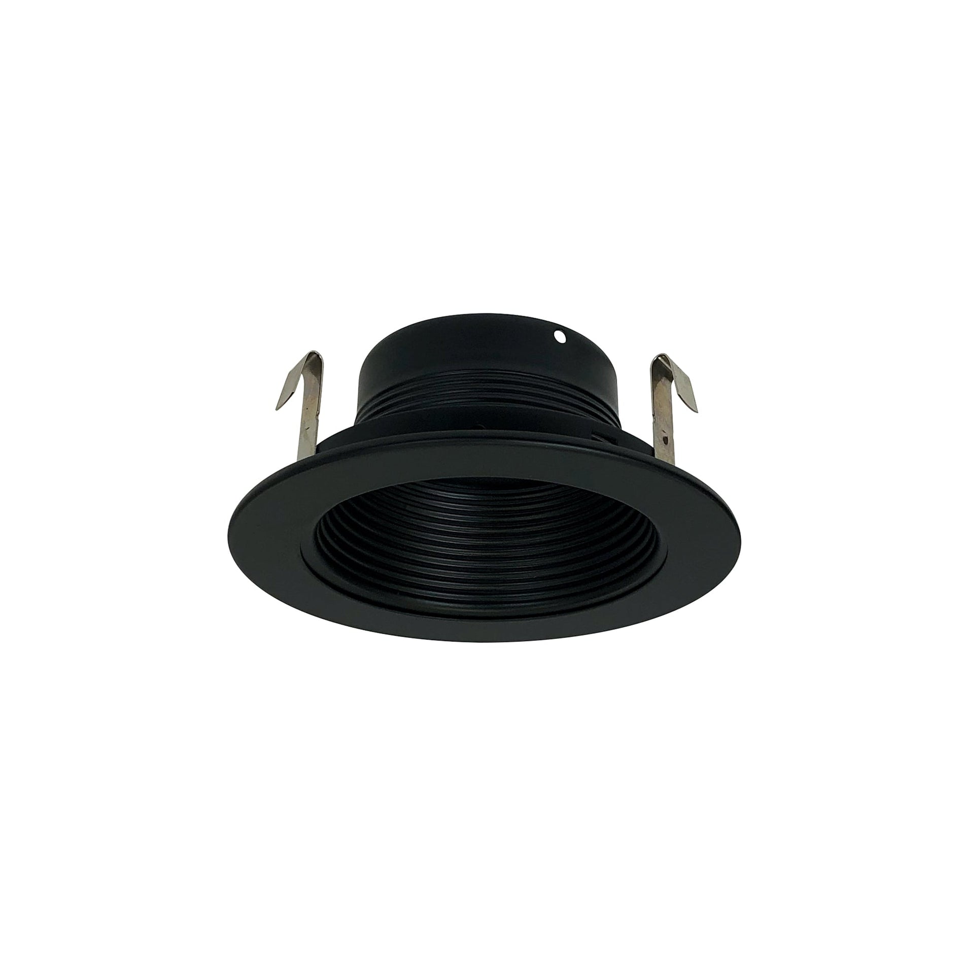 Nora NS-41B 4 inch Black Stepped Metal Baffle Trim w/ Black Metal Ring