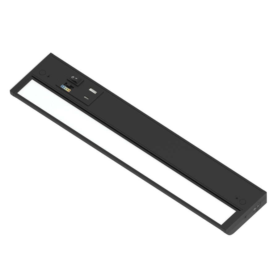 Nora NUDA-16TWB/USB 16 inch 120V Adjustable LEDUR Under Cabinet with Selectable CCT & USB Ports, Black Finish