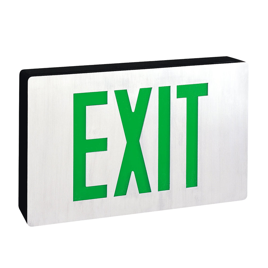 Nora NX-606-LED/G Die-Cast LED Exit Sign w/ Battery Backup, Single-Faced Aluminumminum w/ 6 inch Green Letters in Black Housing