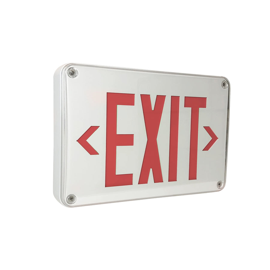 Nora NX-617-LED/R LED Self-Diagnostic Wet Location Exit Sign w/ Battery Backup, White Housing w/ 6 inch Red Letters