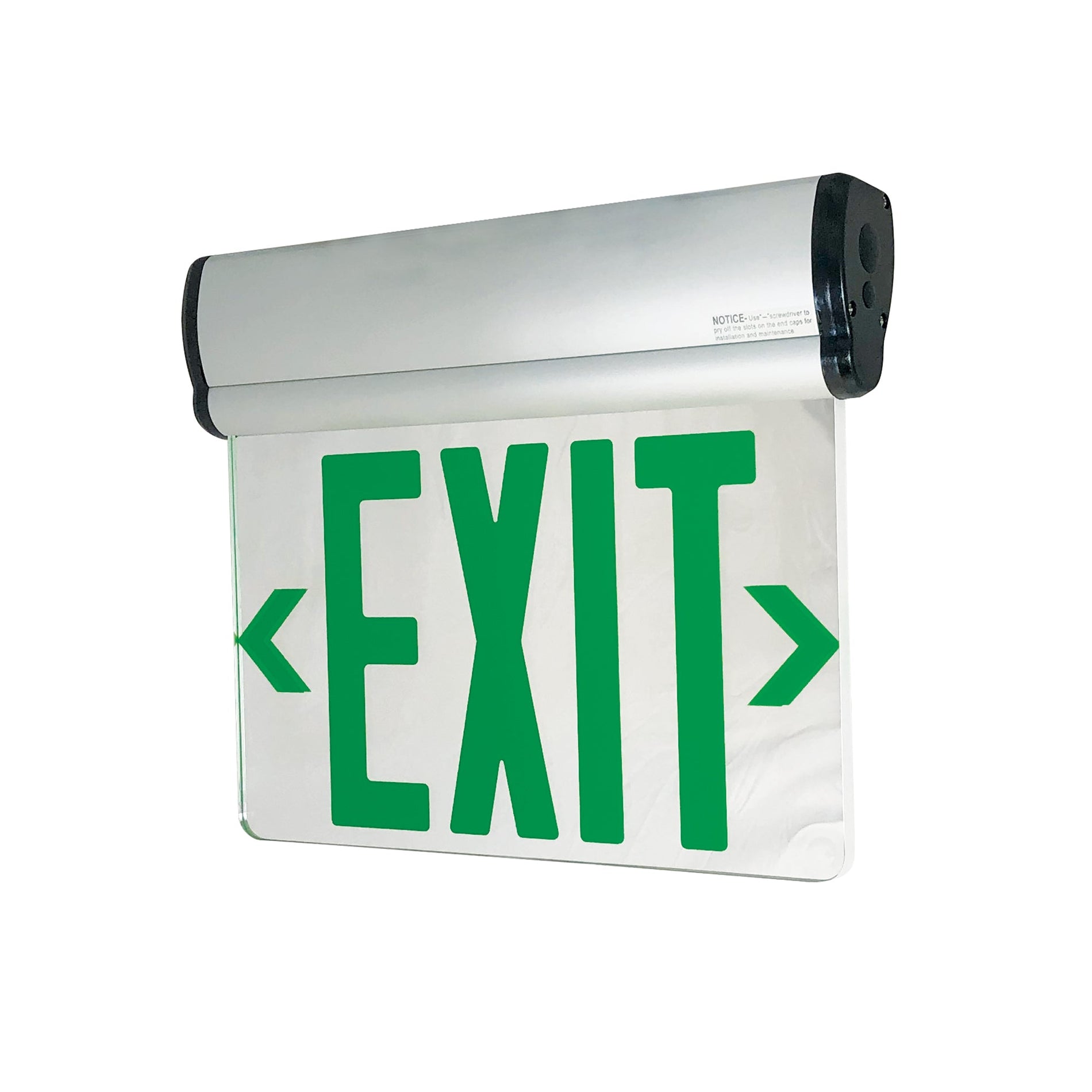 Nora NX-812-LEDG2MA Surface Adjustable LED Edge-Lit Exit Sign, 2 Face, Battery Backup Green/Mirrored Acrylic AluminumM