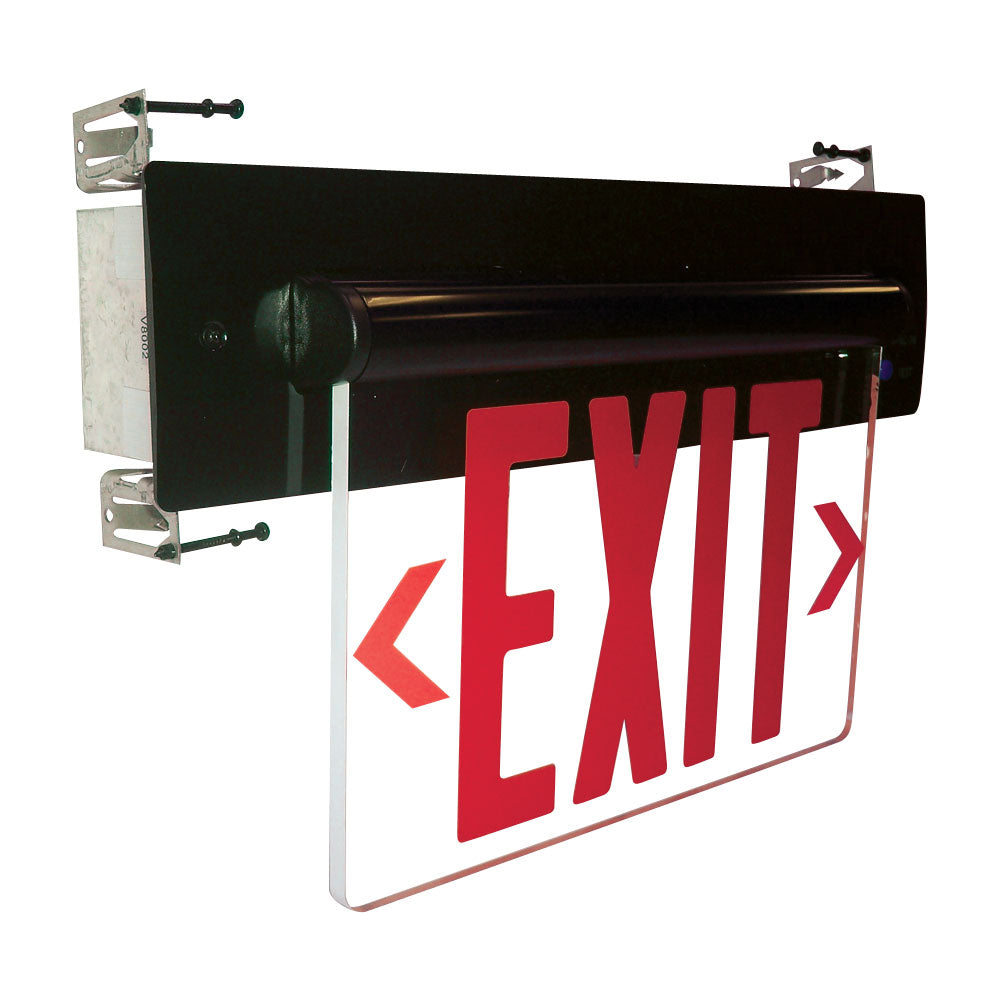 Nora NX-814-LEDRCB Recessed Adjustable LED Edge-Lit Exit Sign, 2 Circuit, 6 inch Red Letters, Single Face / Clear Acrylic, Black Housing