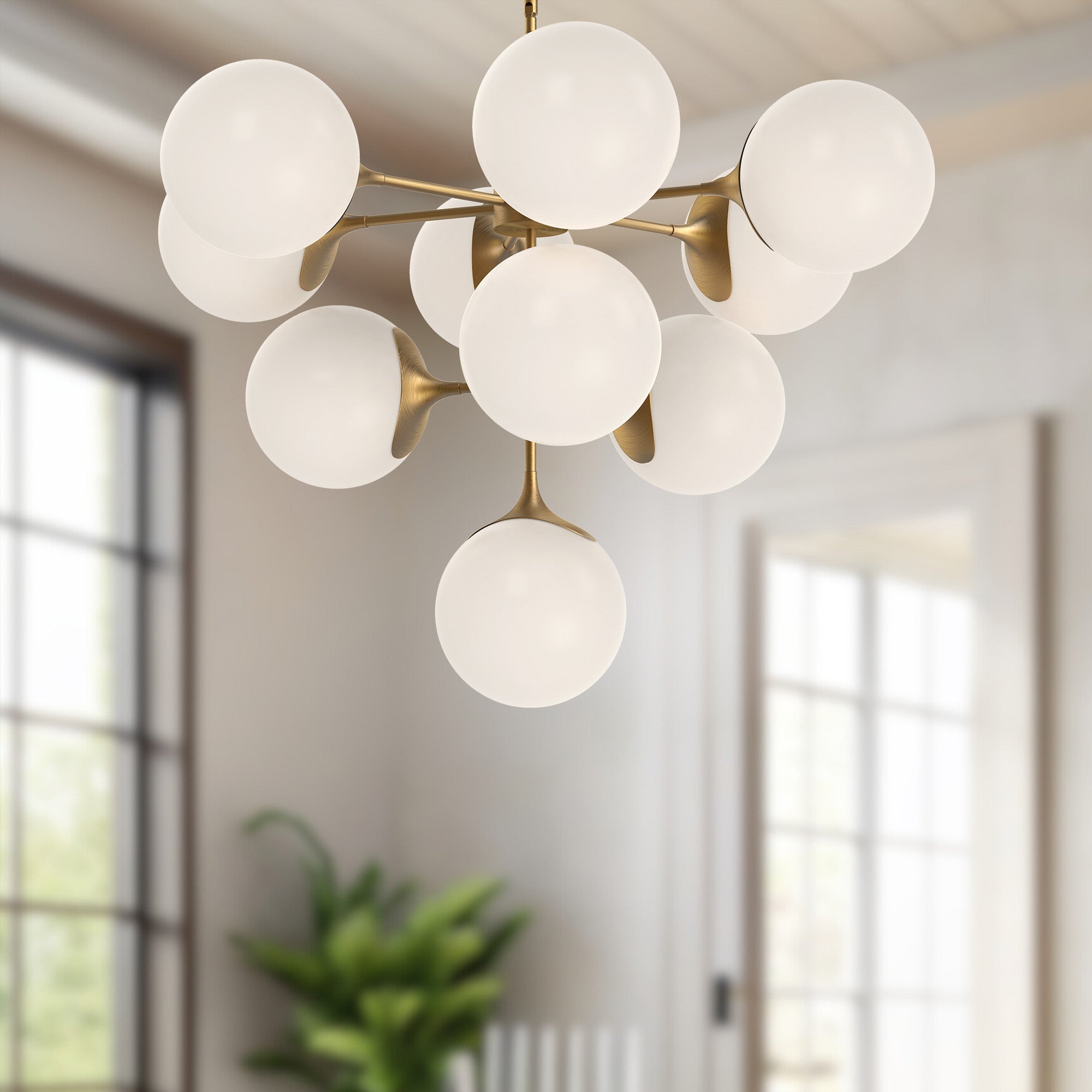 Nouveau 35-in Aged Gold/Opal Matte Glass 10 Lights Chandeliers