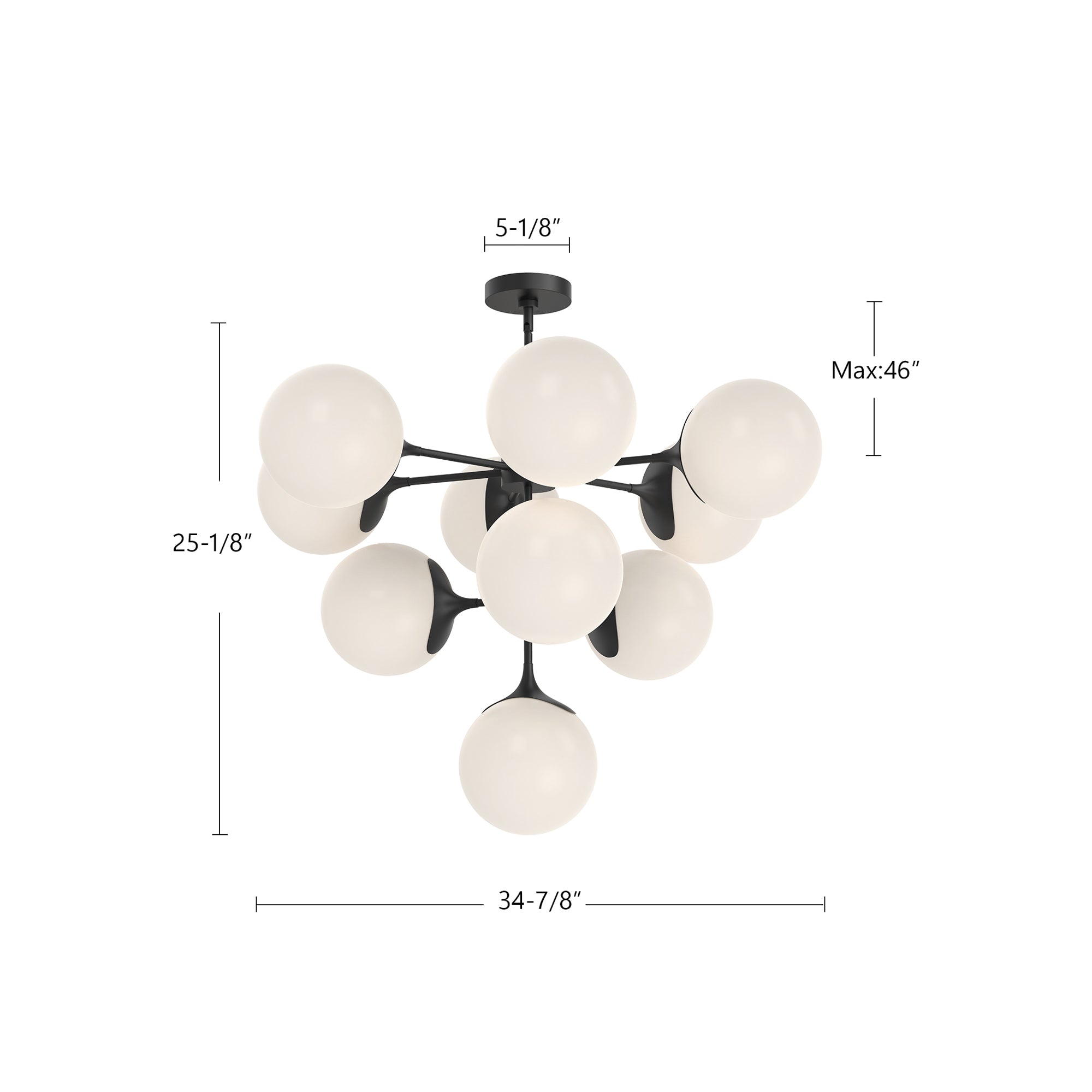 Nouveau 35-in Matte Black/Opal Matte Glass 10 Lights Chandeliers