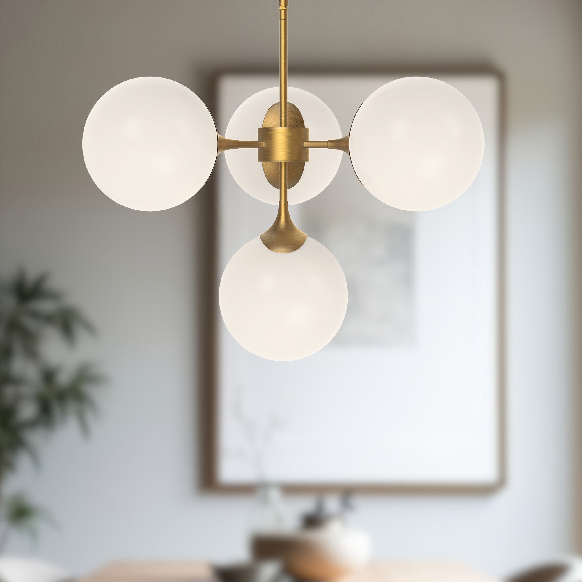 Nouveau 26-in Aged Gold/Opal Matte Glass 4 Lights Chandeliers