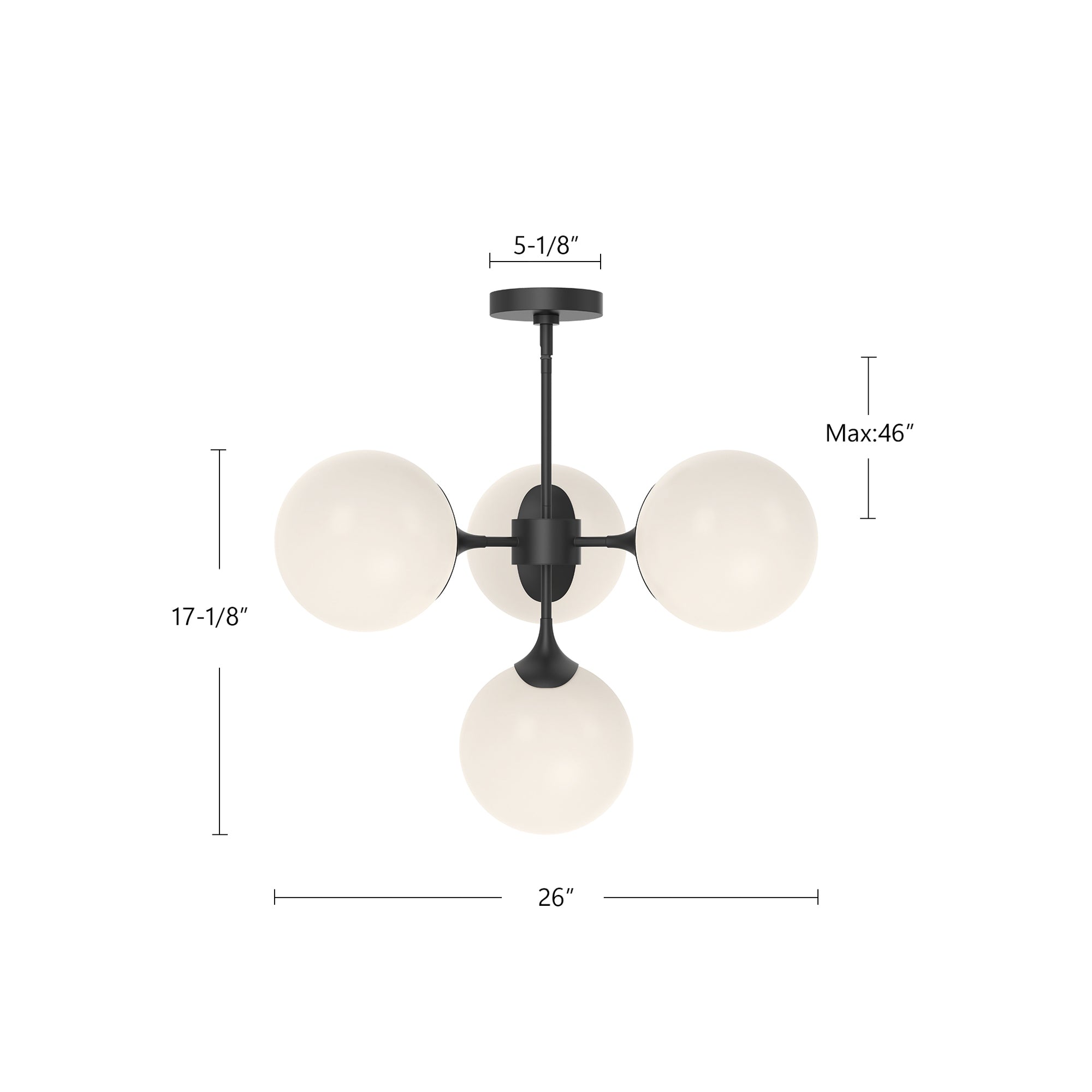 Nouveau 26-in Matte Black/Opal Matte Glass 4 Lights Chandeliers