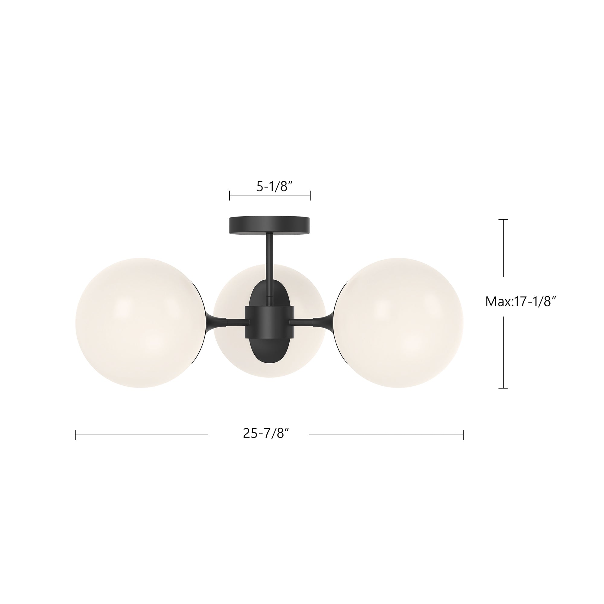 Nouveau 26-in Matte Black/Opal Matte Glass 3 Lights Semi Flush Mount
