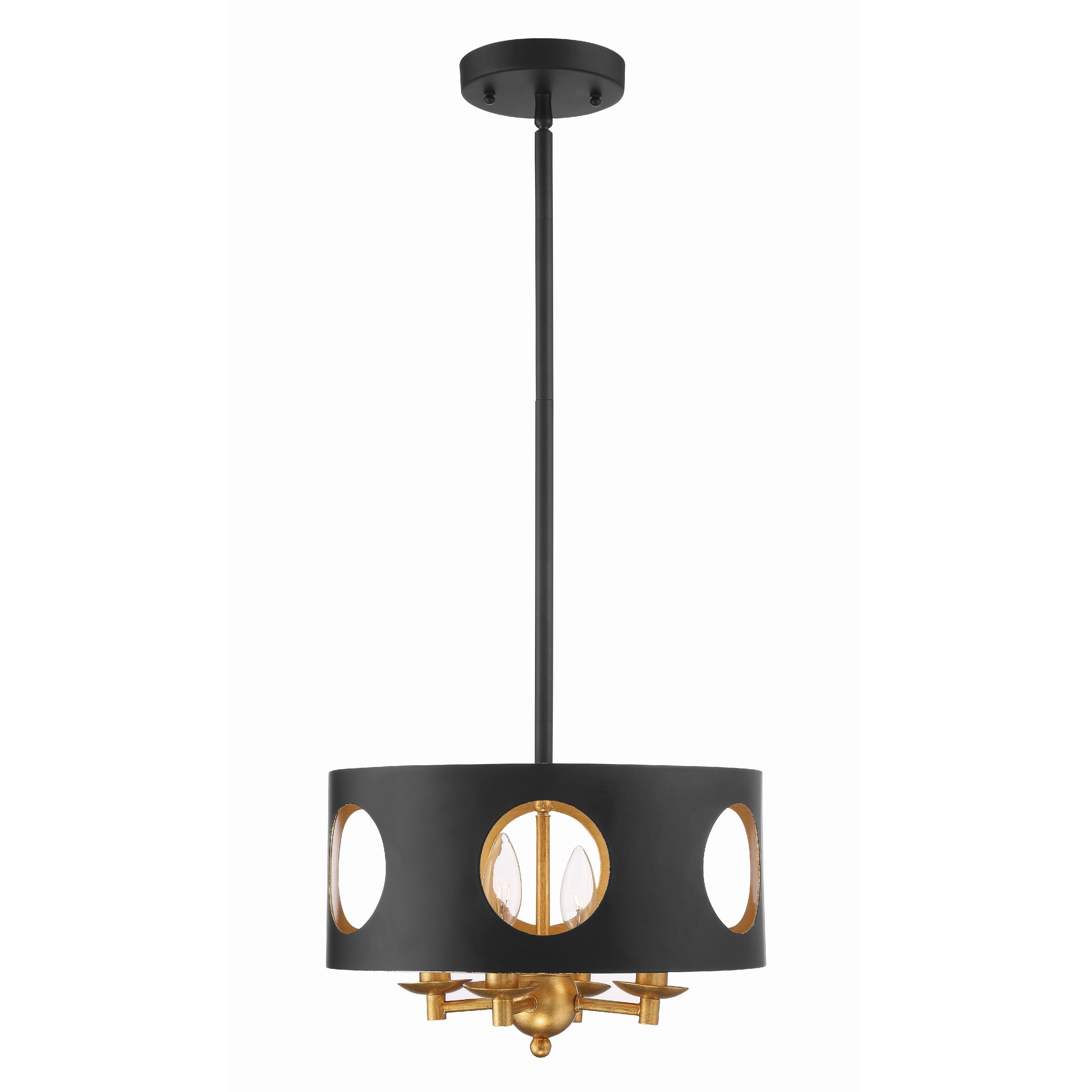 Crystorama Odelle ODE-700-BK-GA – 14 Inch – 4 Light – Chandelier – Black + Antique Gold – Dry Rated