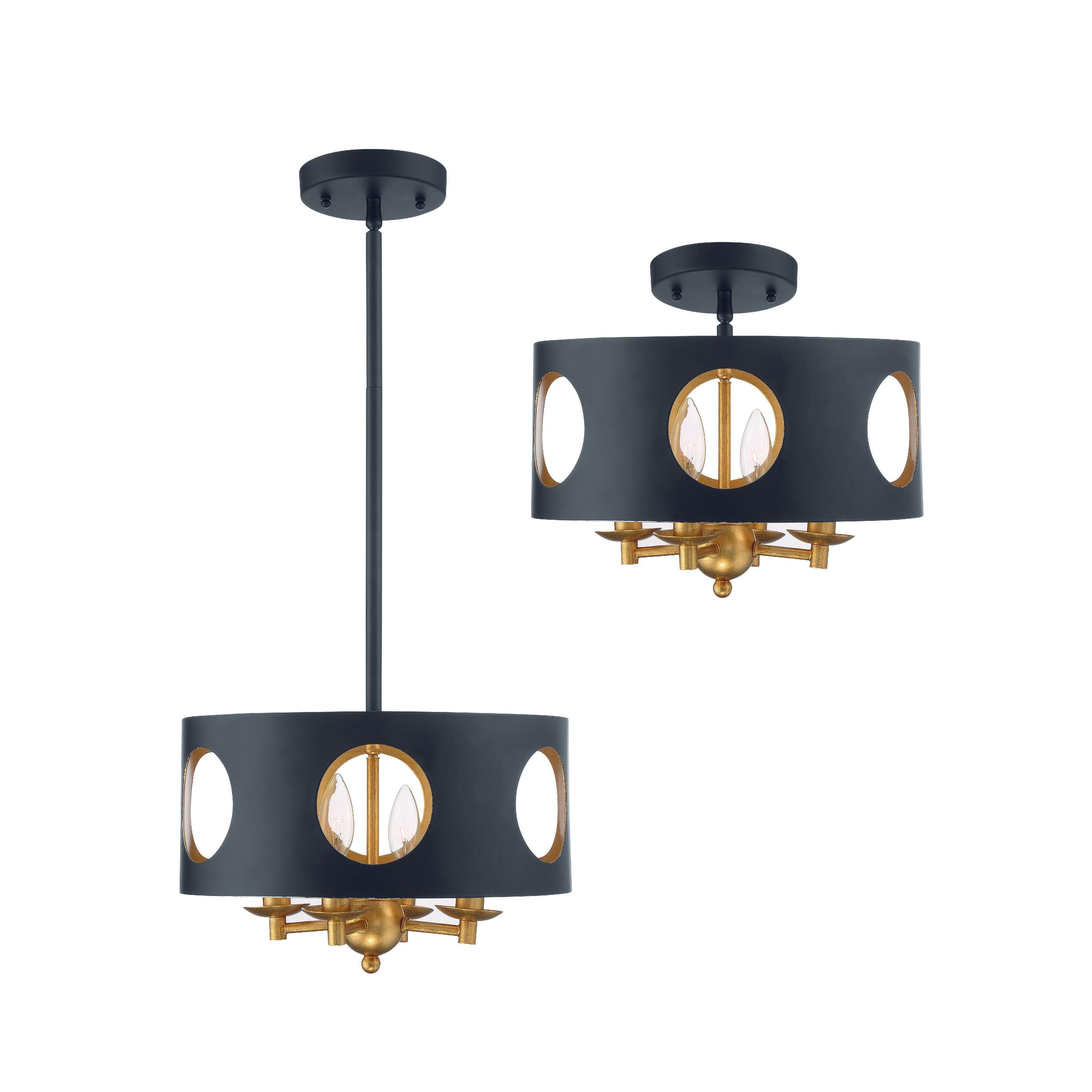 Crystorama Odelle ODE-700-BK-GA – 14 Inch – 4 Light – Chandelier – Black + Antique Gold – Dry Rated
