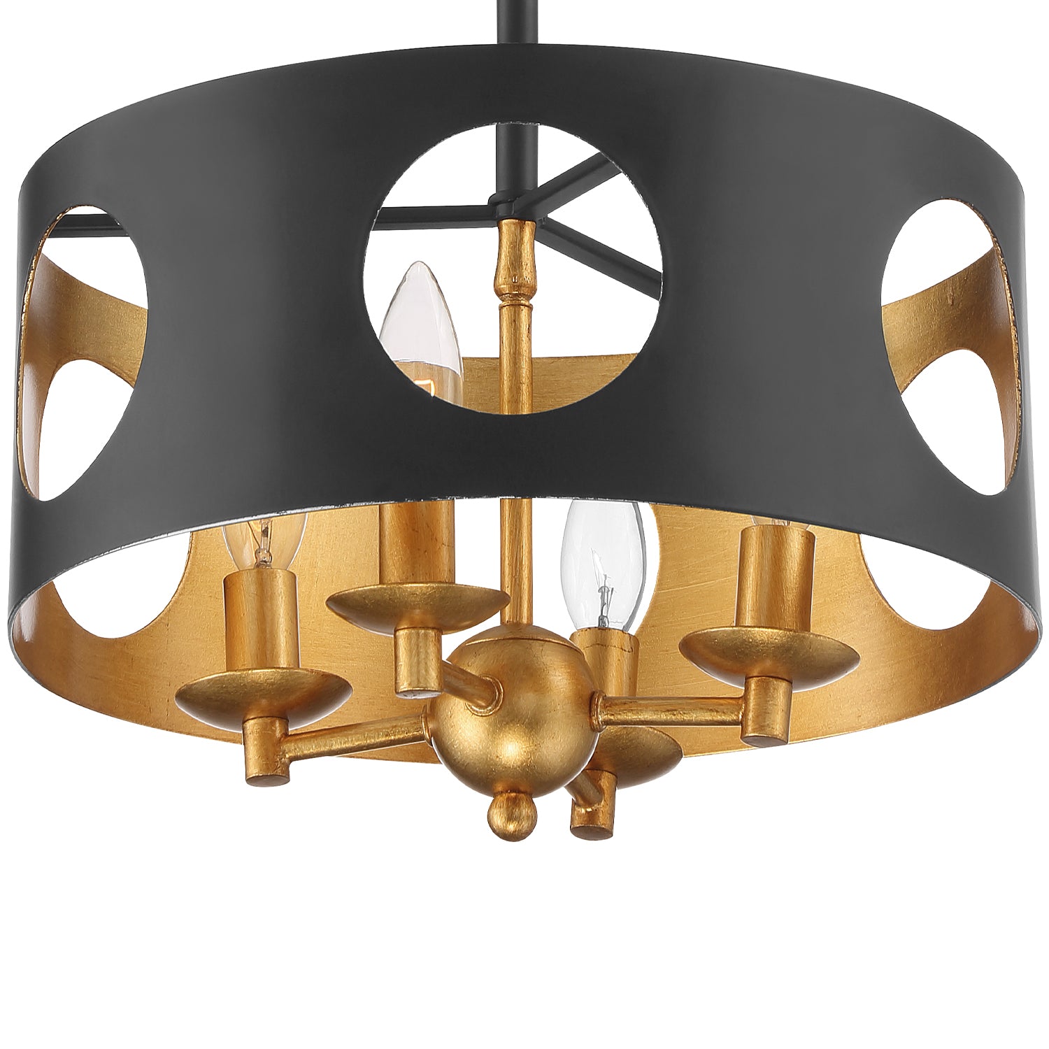 Crystorama Odelle ODE-700-BK-GA – 14 Inch – 4 Light – Chandelier – Black + Antique Gold – Dry Rated