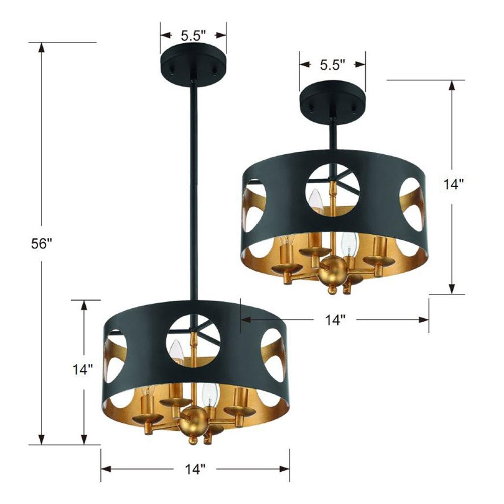 Crystorama Odelle ODE-700-BK-GA – 14 Inch – 4 Light – Chandelier – Black + Antique Gold – Dry Rated
