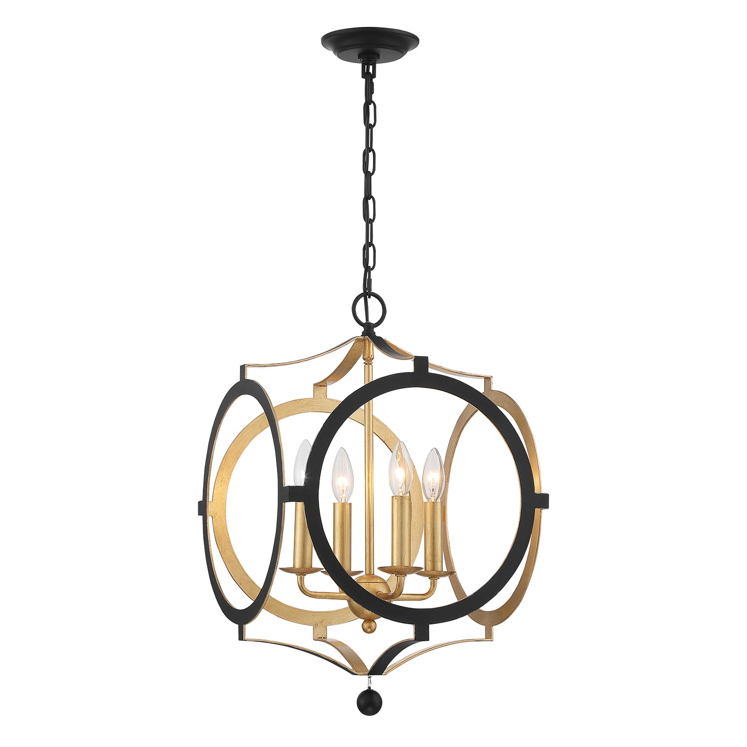 Crystorama Odelle ODE-704-BK-GA – 20 Inch – 4 Light – Chandelier – Black + Antique Gold – Dry Rated