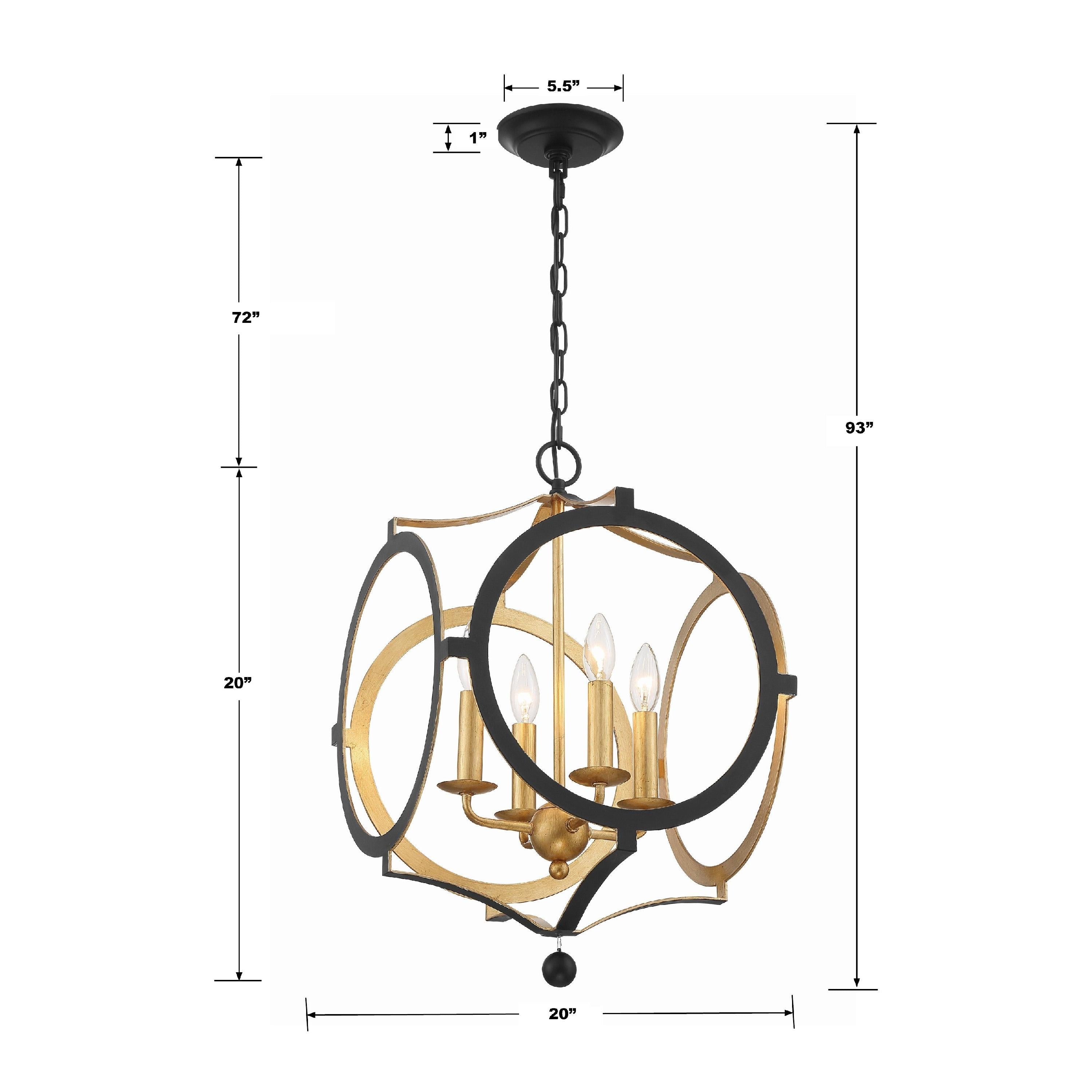 Crystorama Odelle ODE-704-BK-GA – 20 Inch – 4 Light – Chandelier – Black + Antique Gold – Dry Rated