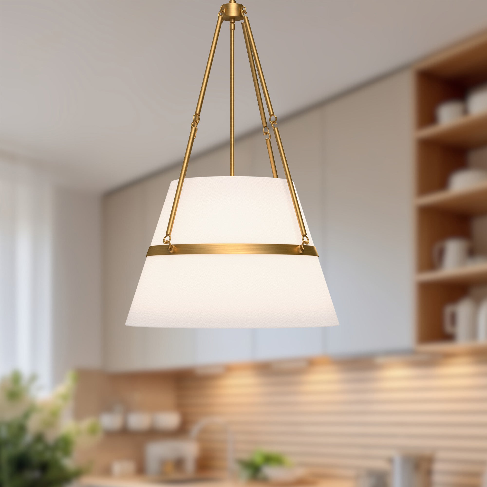 Oliver 18-in Aged Gold/White Linen 1 Light Pendant