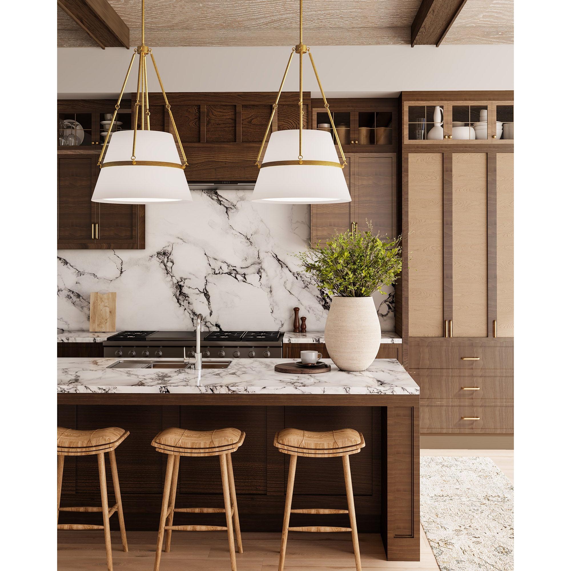 Oliver 18-in Aged Gold/White Linen 1 Light Pendant