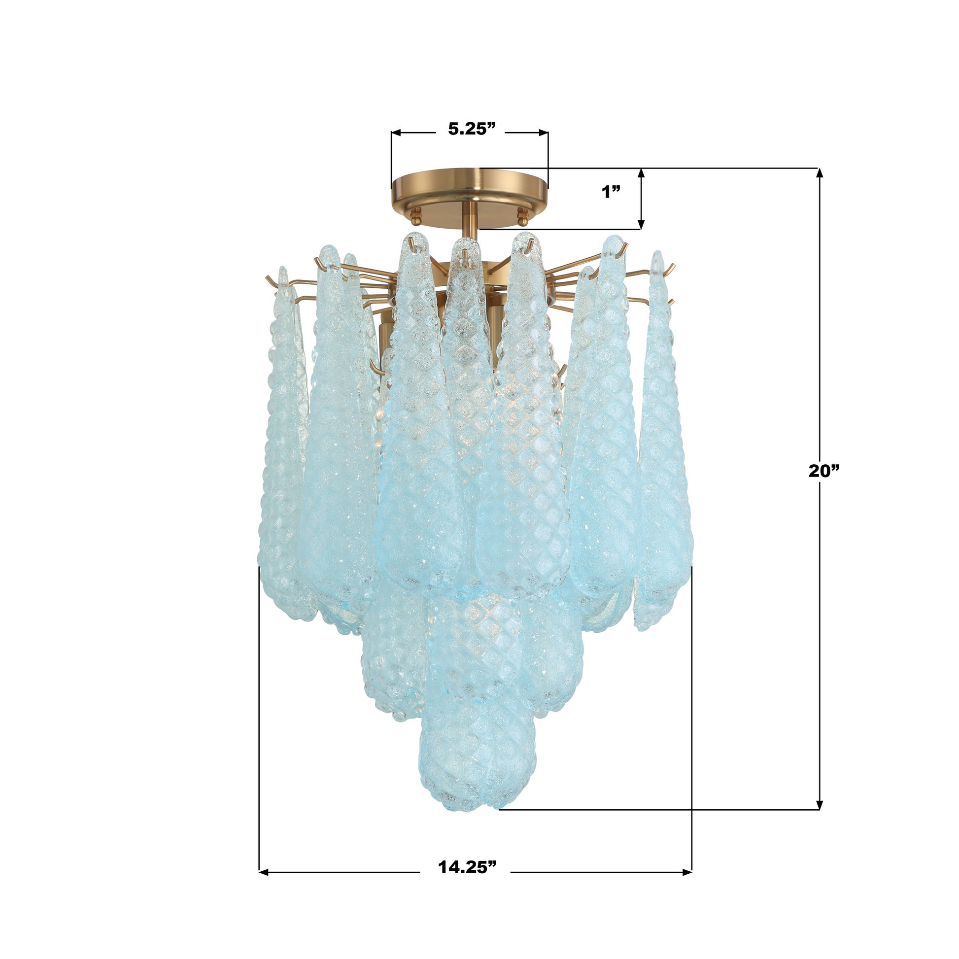 Crystorama Ollie OLL-6004-AG-BL_CEILING – 14.25 Inch – 4 Light – Semi Flush Mount Light – Aged Brass – Dry Rated