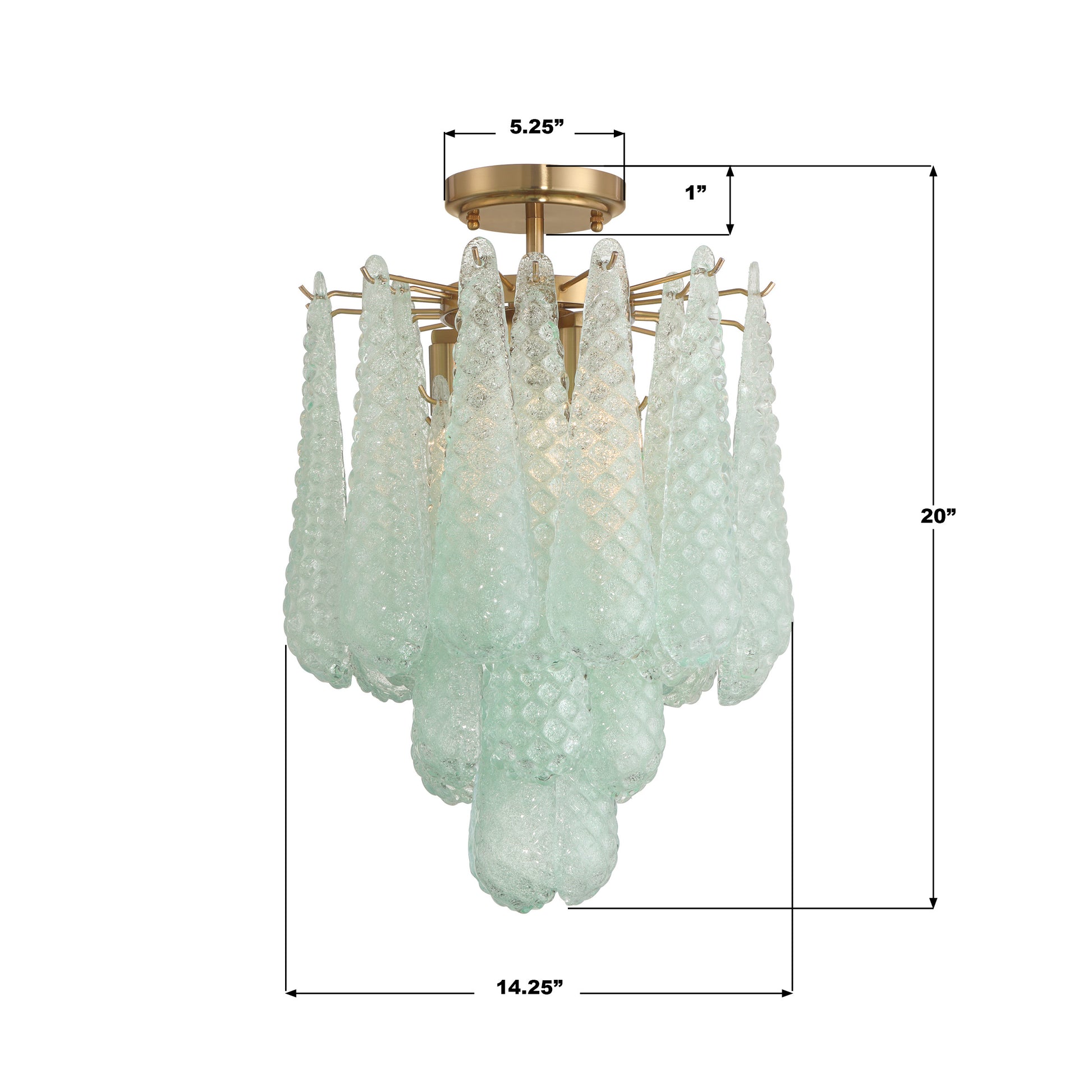 Crystorama Ollie OLL-6004-AG-GR_CEILING – 14.25 Inch – 4 Light – Semi Flush Mount Light – Aged Brass – Dry Rated