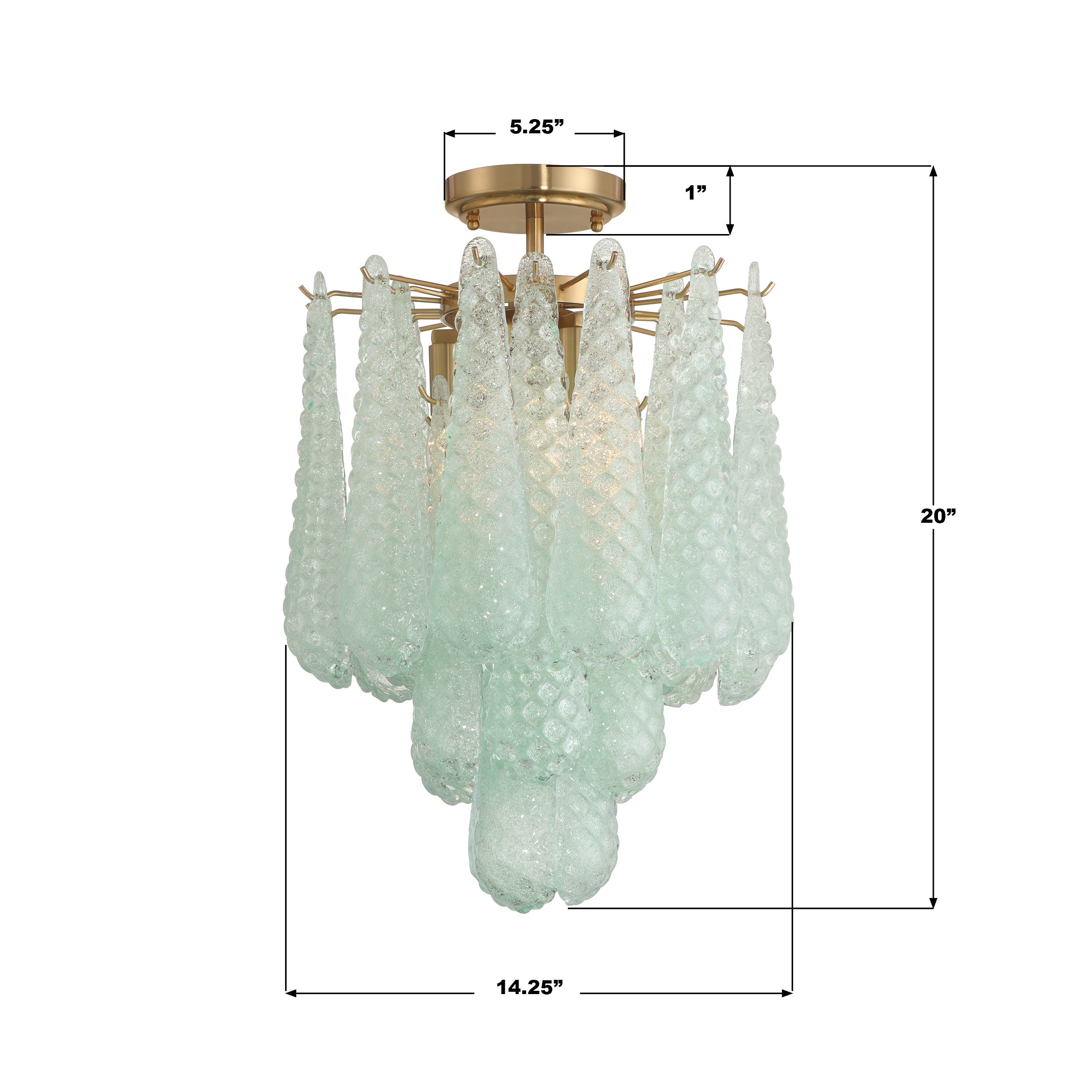 Crystorama Ollie OLL-6004-AG-GR_CEILING – 14.25 Inch – 4 Light – Semi Flush Mount Light – Aged Brass – Dry Rated