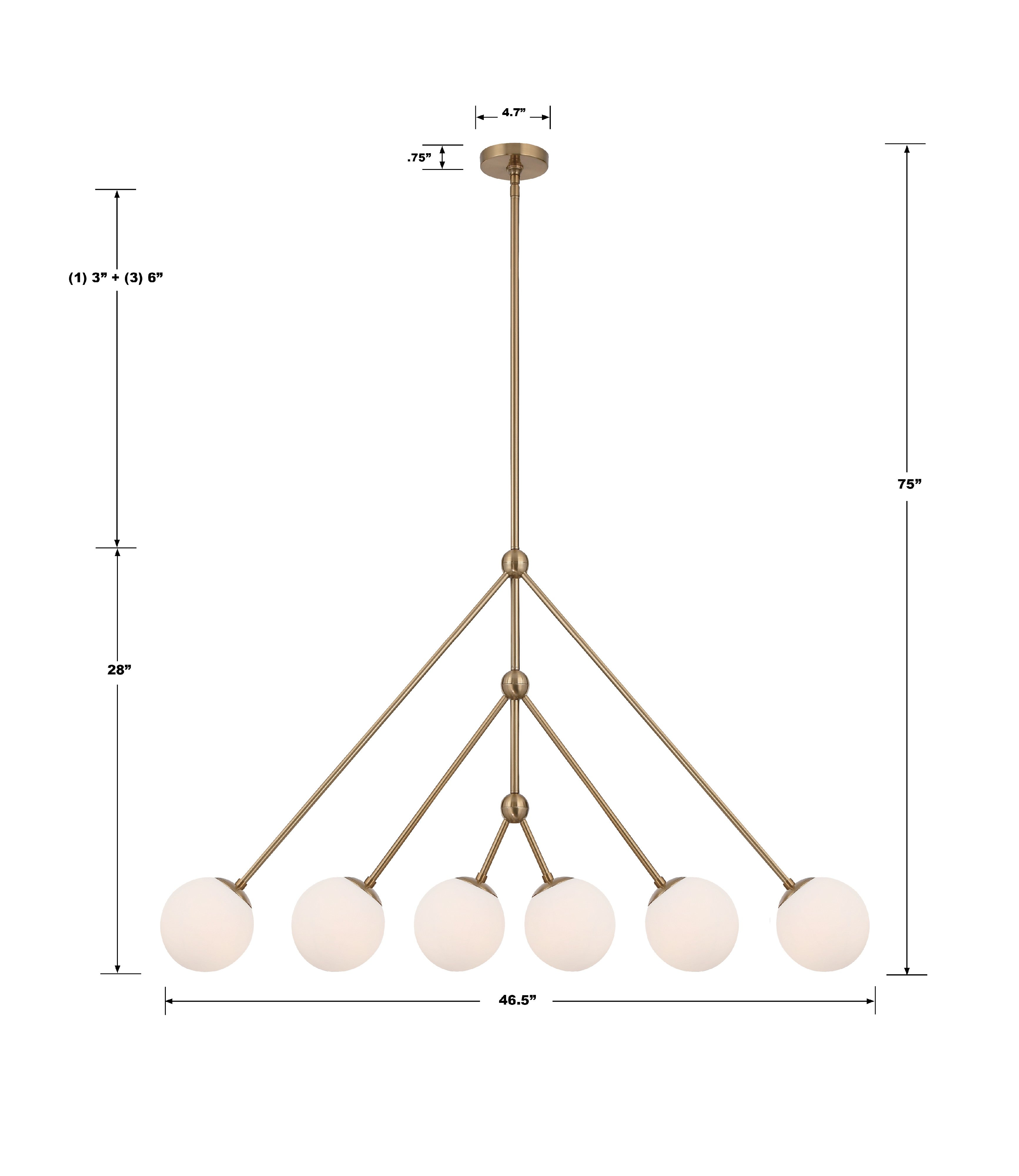 Crystorama Omni OMN-3006-AG – 46.5 Inch – 6 Light – Chandelier – Aged Brass – Dry Rated