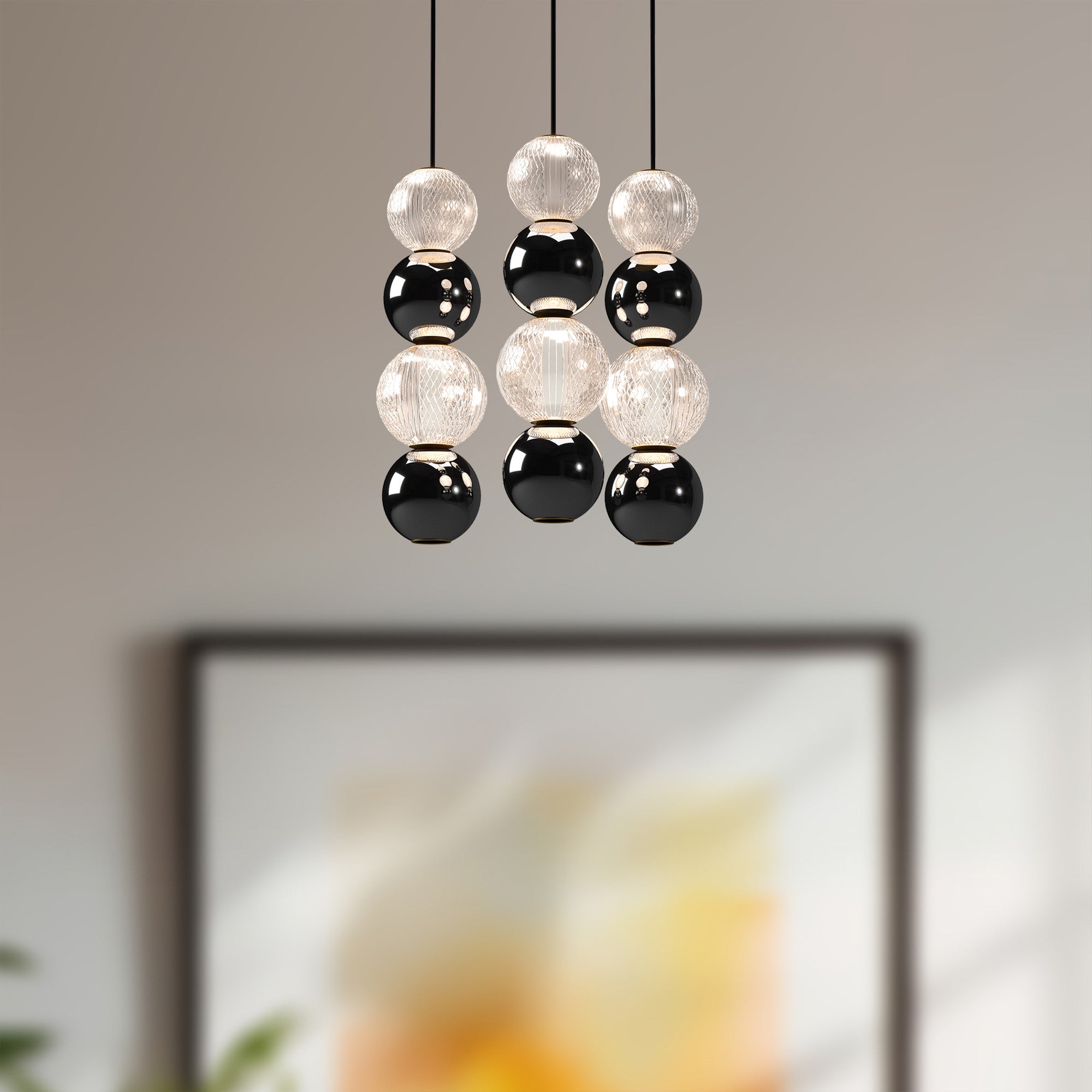 Onyx 3 Head Natural Brass LED Multi Pendant