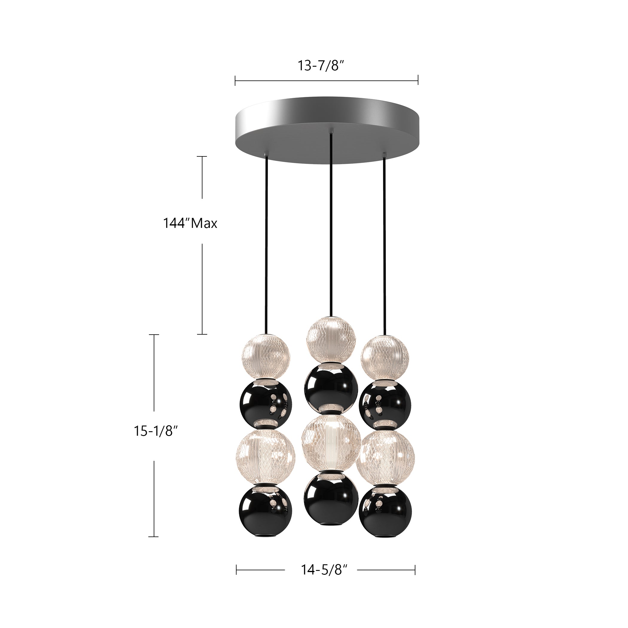 Onyx 3 Head Natural Brass LED Multi Pendant