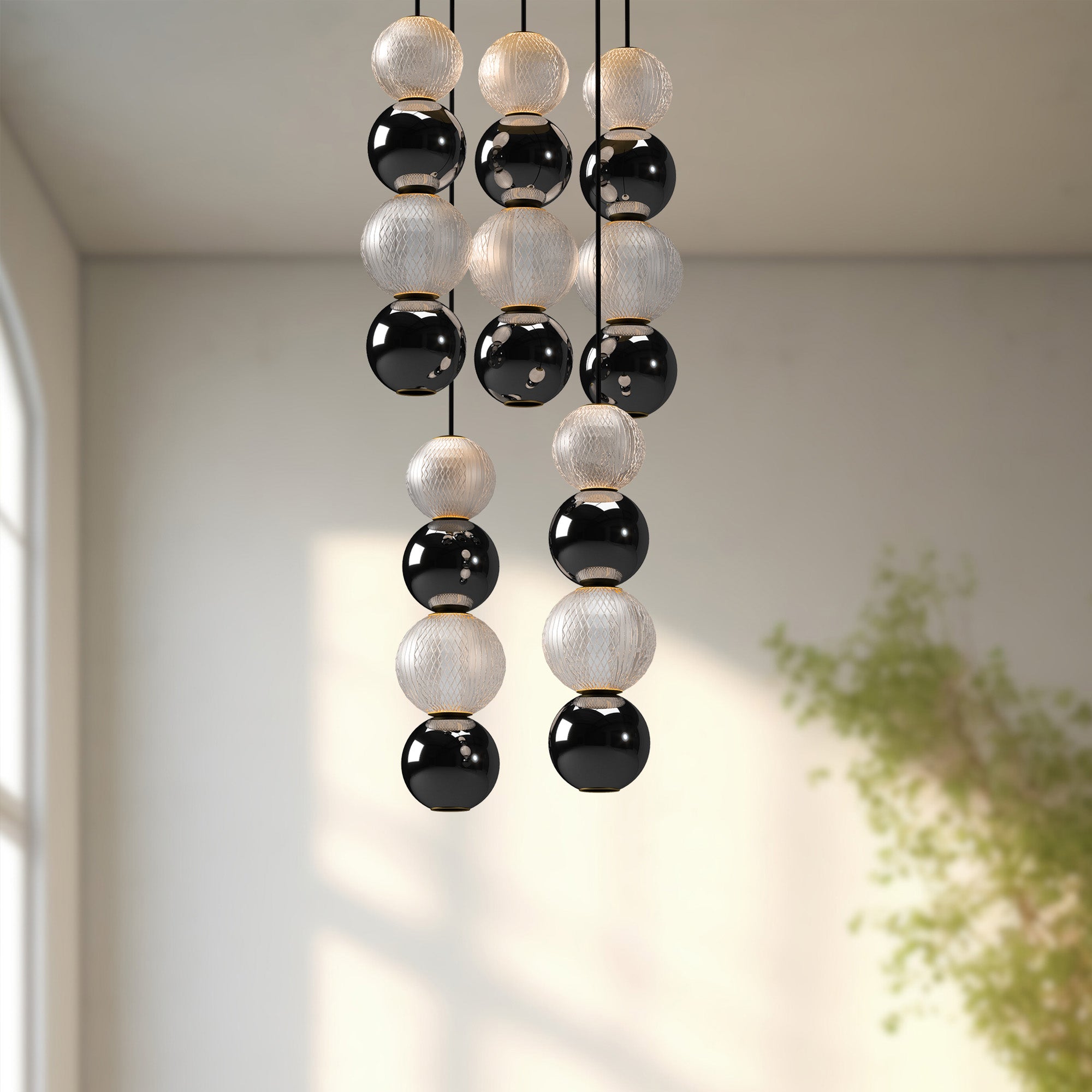 Onyx 5 Head Natural Brass LED Multi Pendant