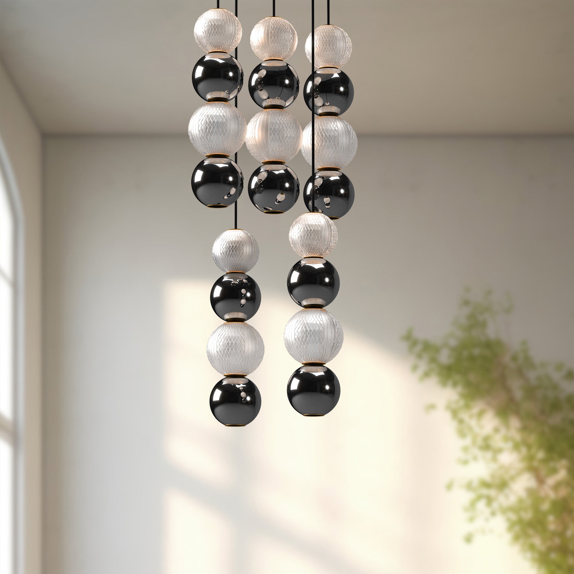 Onyx 5 Head Polished Nickel LED Multi Pendant