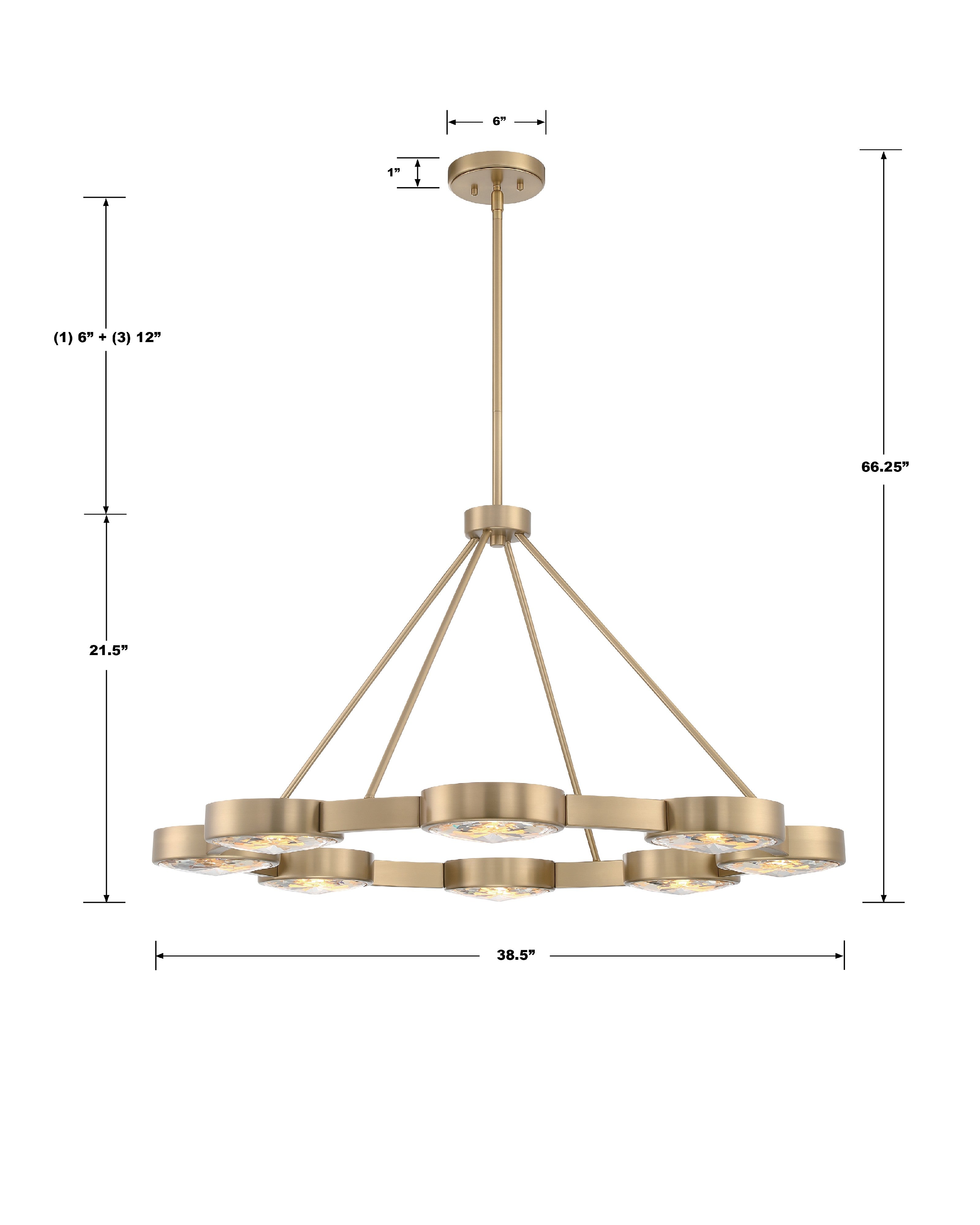 Crystorama Orson ORS-738-MG – 38.5 Inch – 8 Light – Chandelier – Modern Gold – Dry Rated