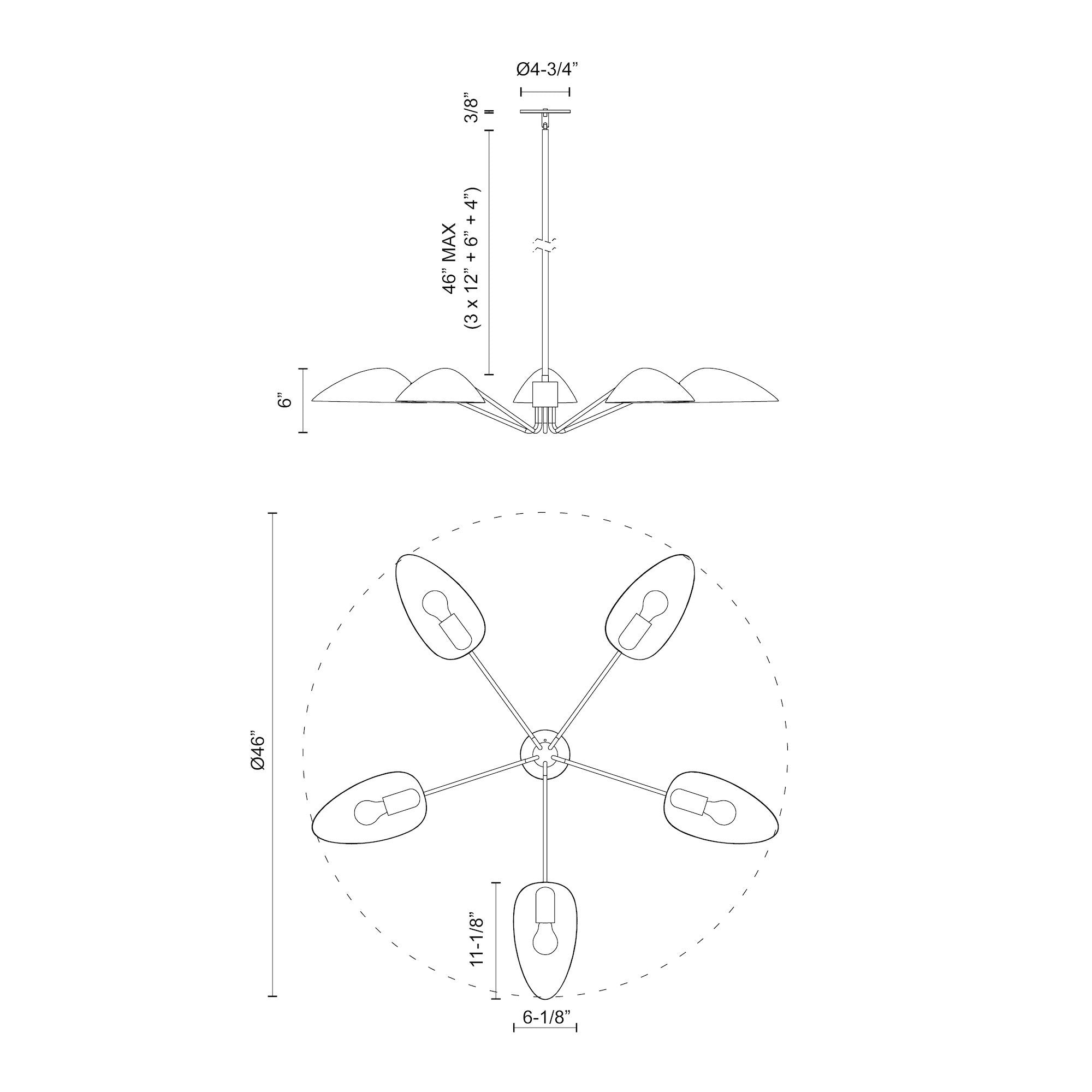 Oscar 46-in Aged Gold/Matte Black 5 Lights Pendant