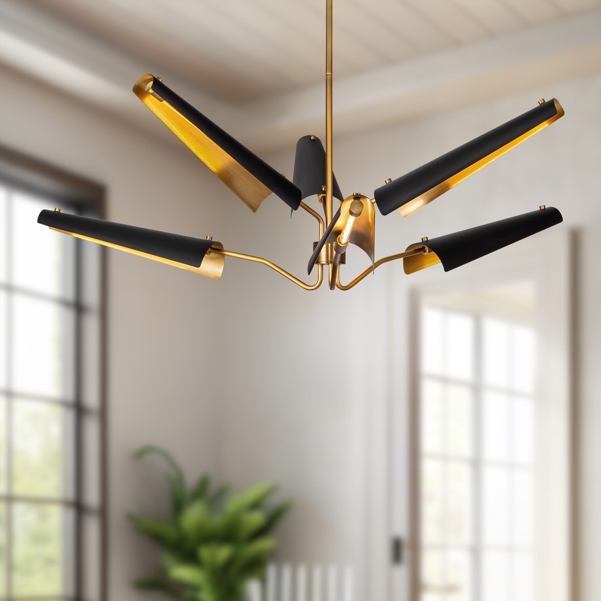 Osorio 46-in Matte Black/Vintage Brass LED Chandeliers