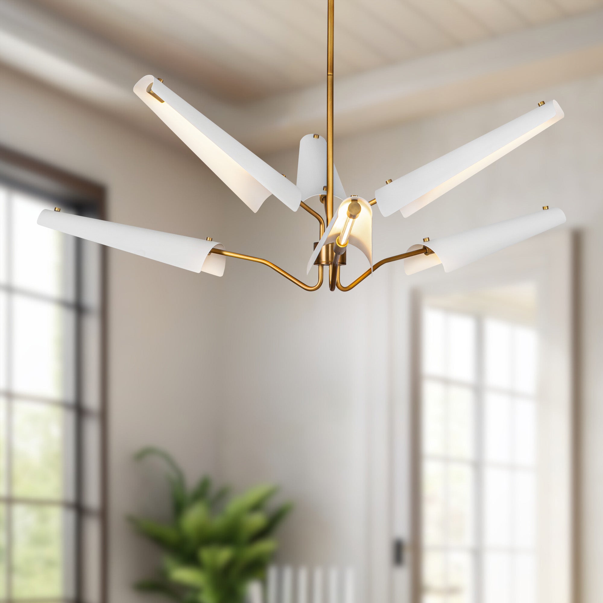 Osorio 46-in Matte White/Vintage Brass LED Chandeliers