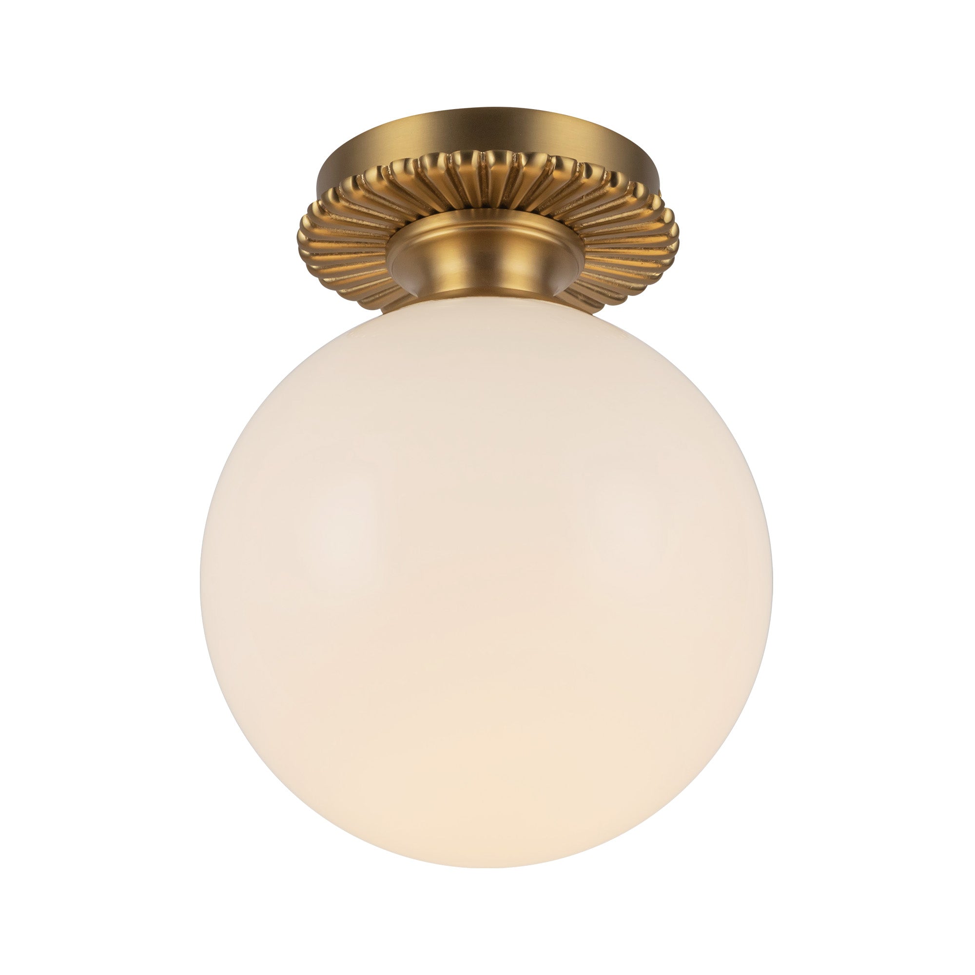 Otis 8-in Brushed Gold/Glossy Opal Glass Socket Semi-Flush Mount