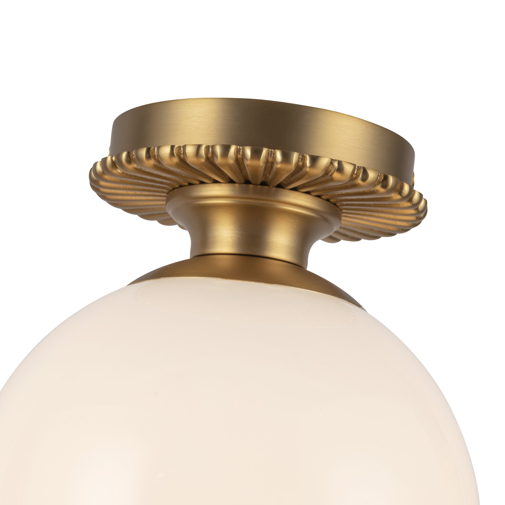 Otis 8-in Brushed Gold/Glossy Opal Glass Socket Semi-Flush Mount