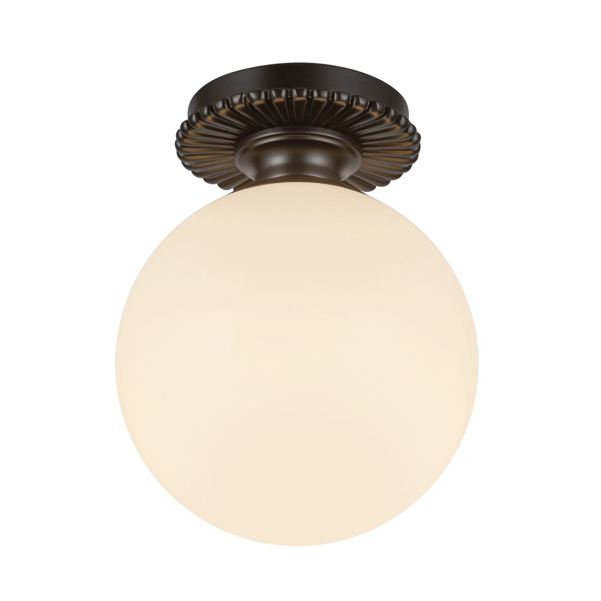 Otis 8-in Matte Black/Glossy Opal Glass Socket Semi-Flush Mount