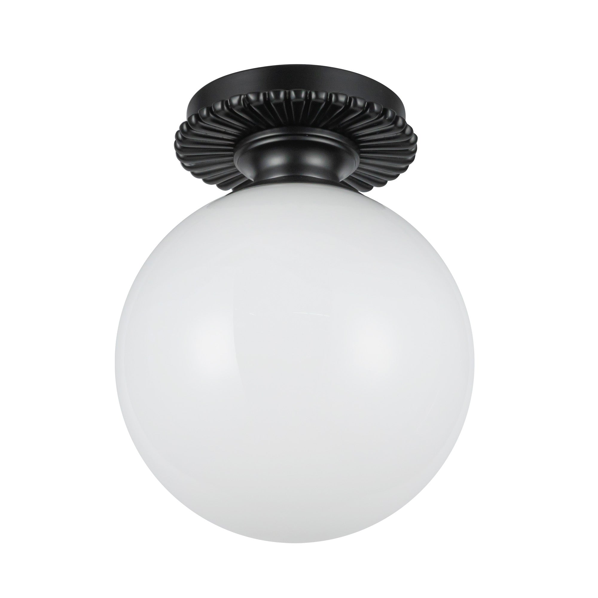 Otis 8-in Matte Black/Glossy Opal Glass Socket Semi-Flush Mount