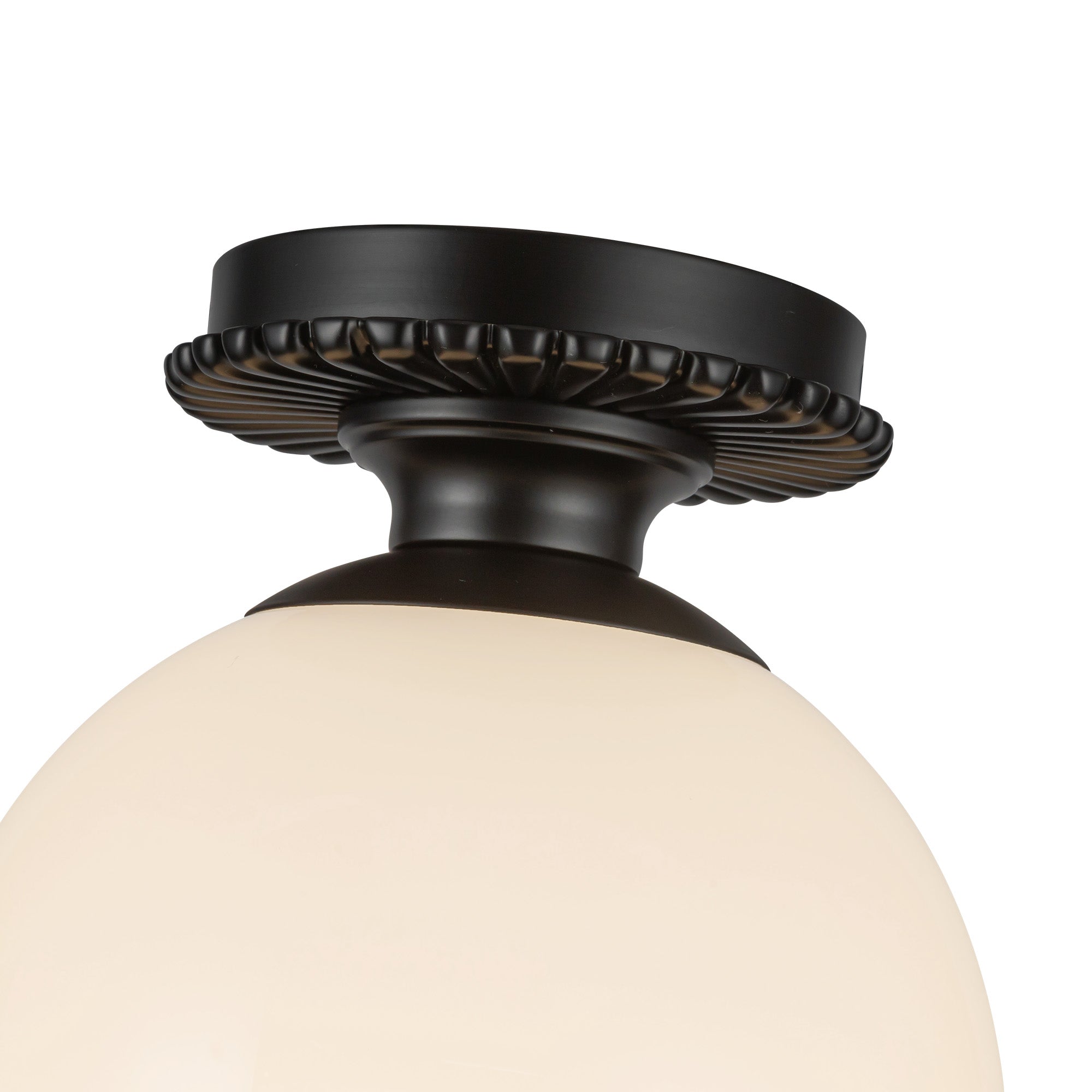 Otis 8-in Matte Black/Glossy Opal Glass Socket Semi-Flush Mount