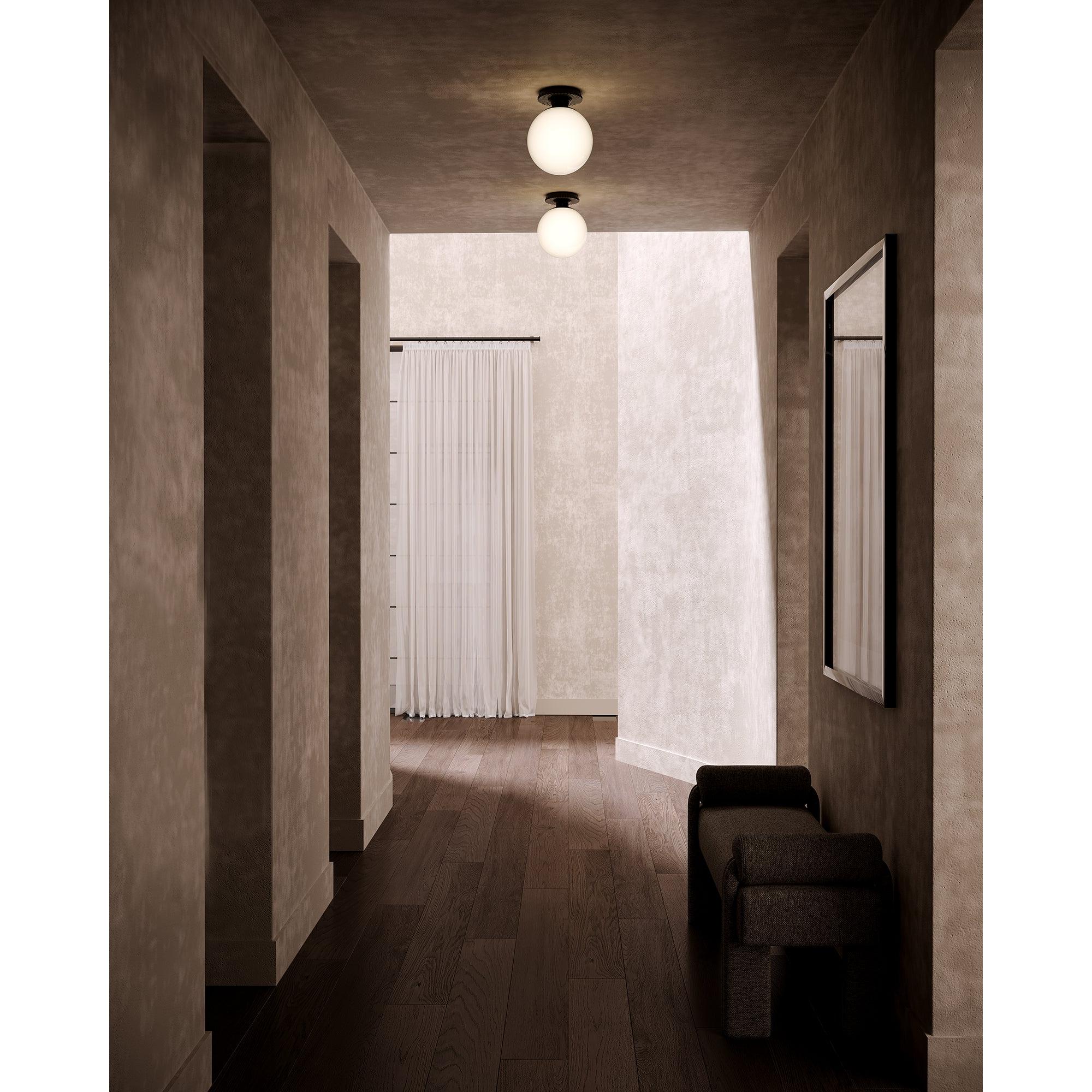 Otis 8-in Matte Black/Glossy Opal Glass Socket Semi-Flush Mount