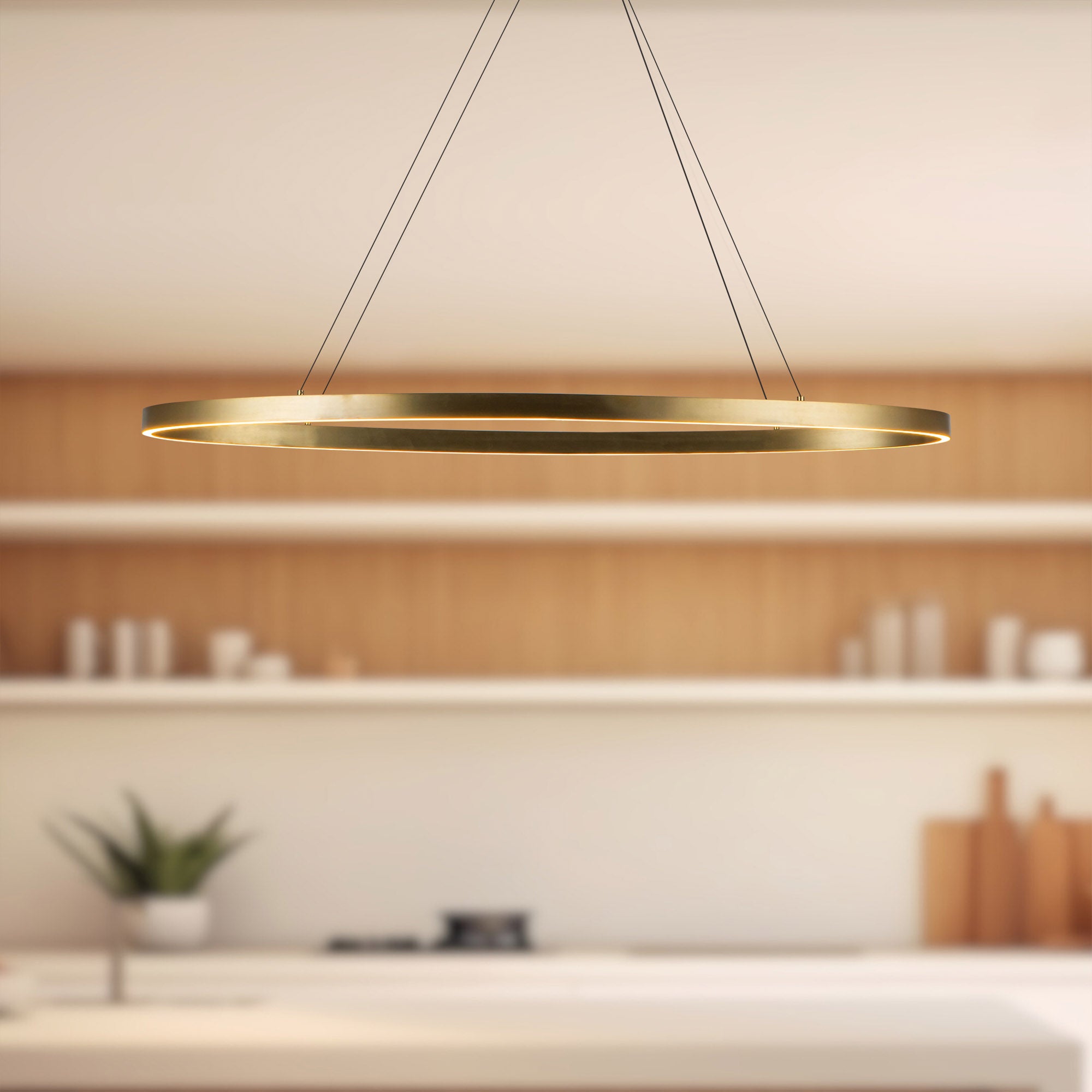Ovale 40-in Brushed Gold LED Linear Pendant