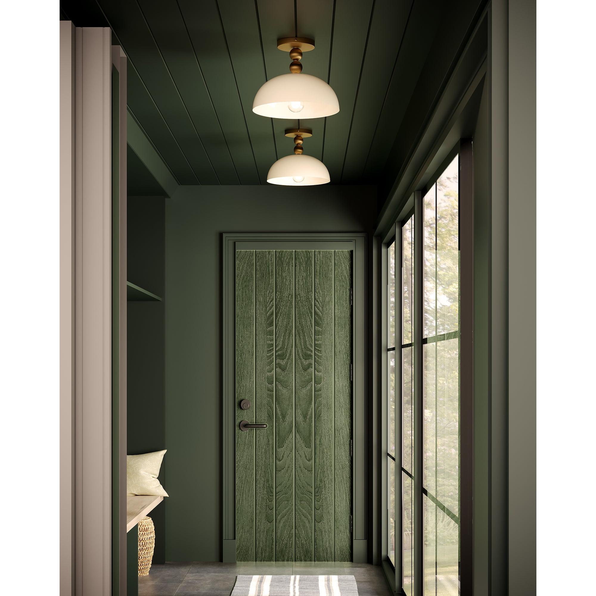 Paisley 12-in Brushed Gold/Glossy Opal Glass Socket Semi-Flush Mount