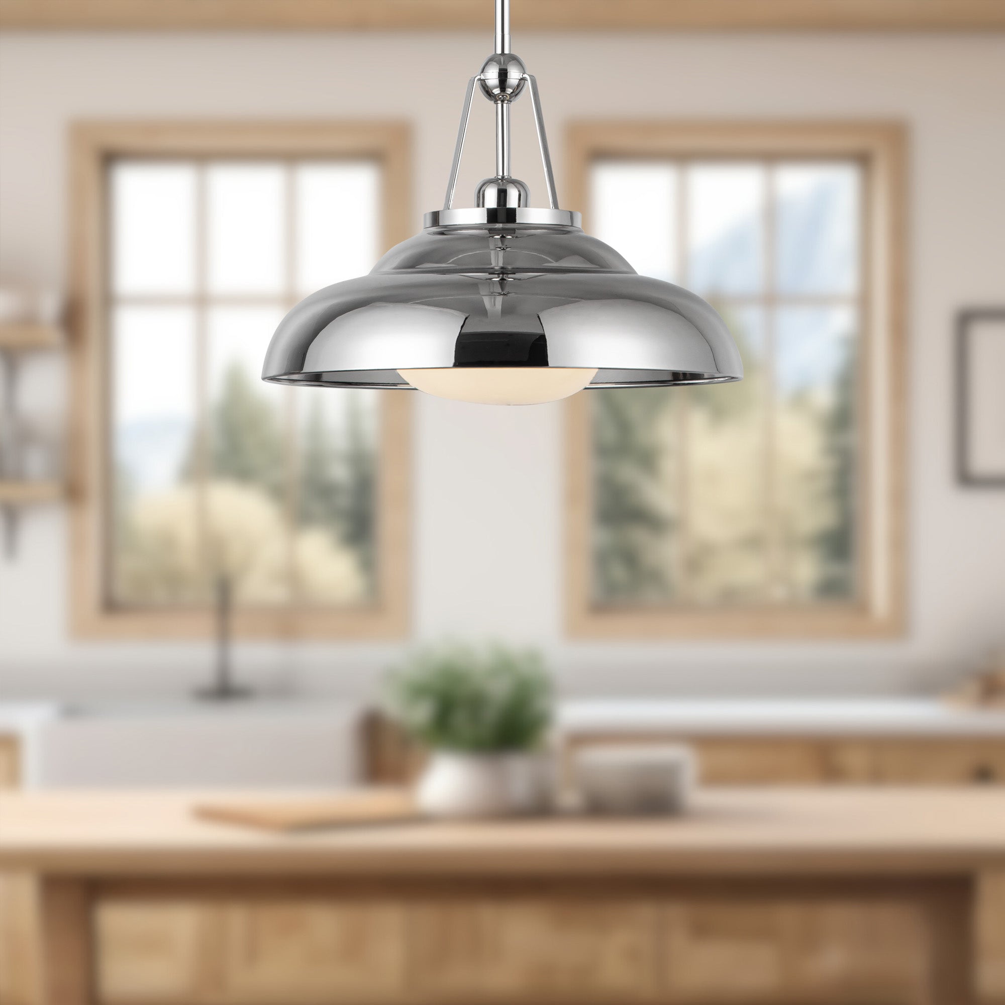 Palmetto 14-in Polished Nickel/Glossy Opal 1 Light Pendant