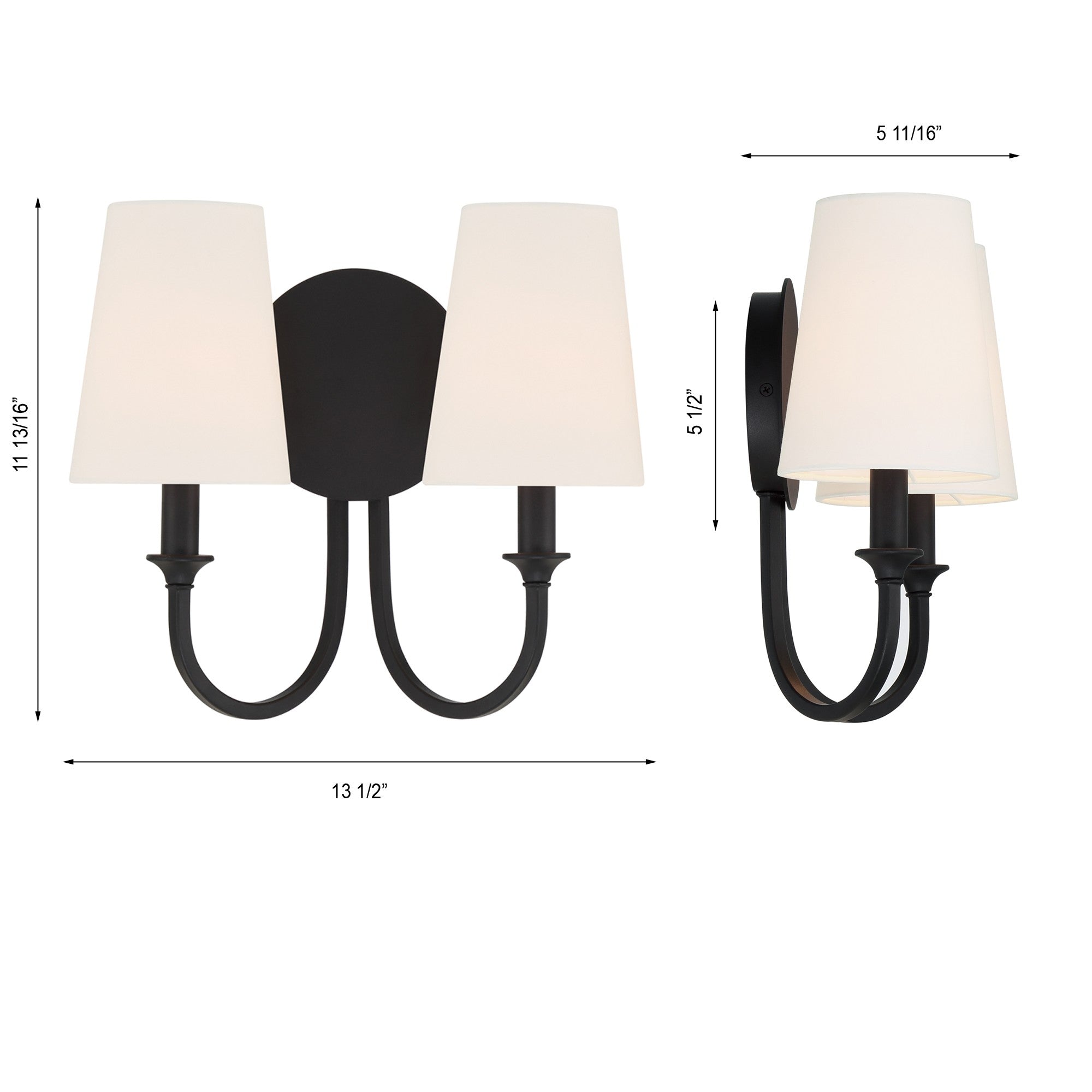 Crystorama Payton PAY-922-BF – 13.5 Inch – 2 Light – Sconce – Black Forged – Damp Rated
