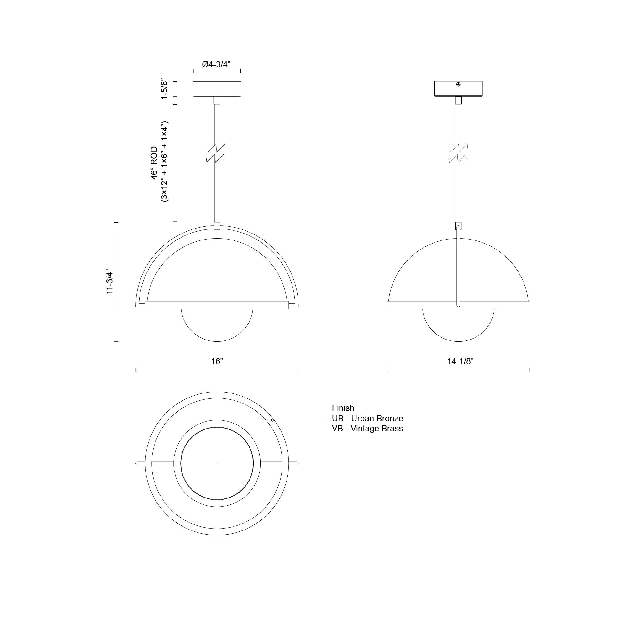 Bowery 14-in Urban Bronze LED Pendant