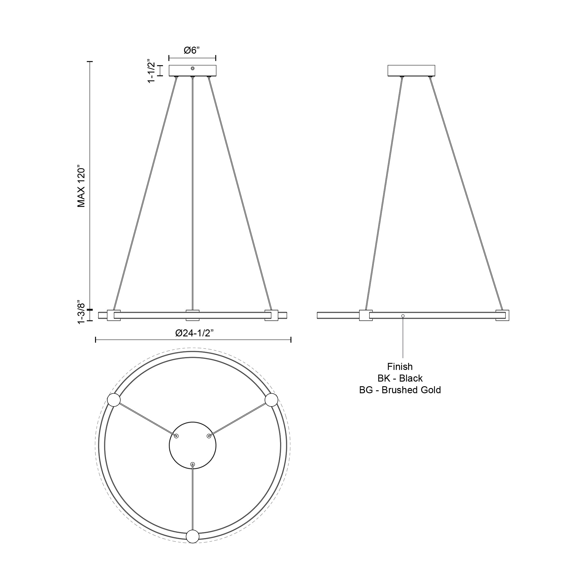 Bruni 24-in Black LED Pendant